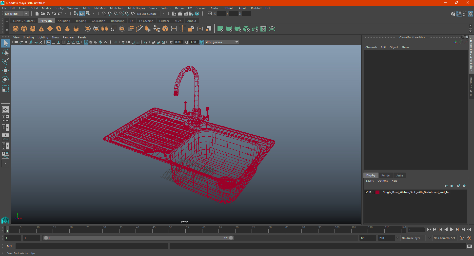 3D Single Bowl Kitchen Sink with Drainboard and Tap model