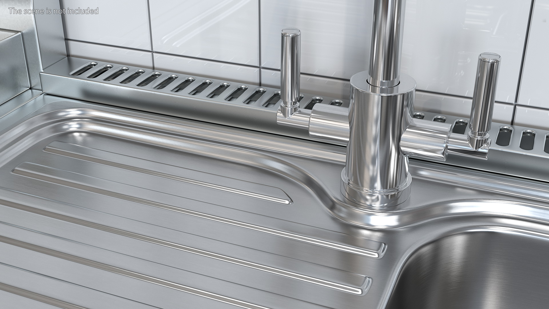 3D Single Bowl Kitchen Sink with Drainboard and Tap model