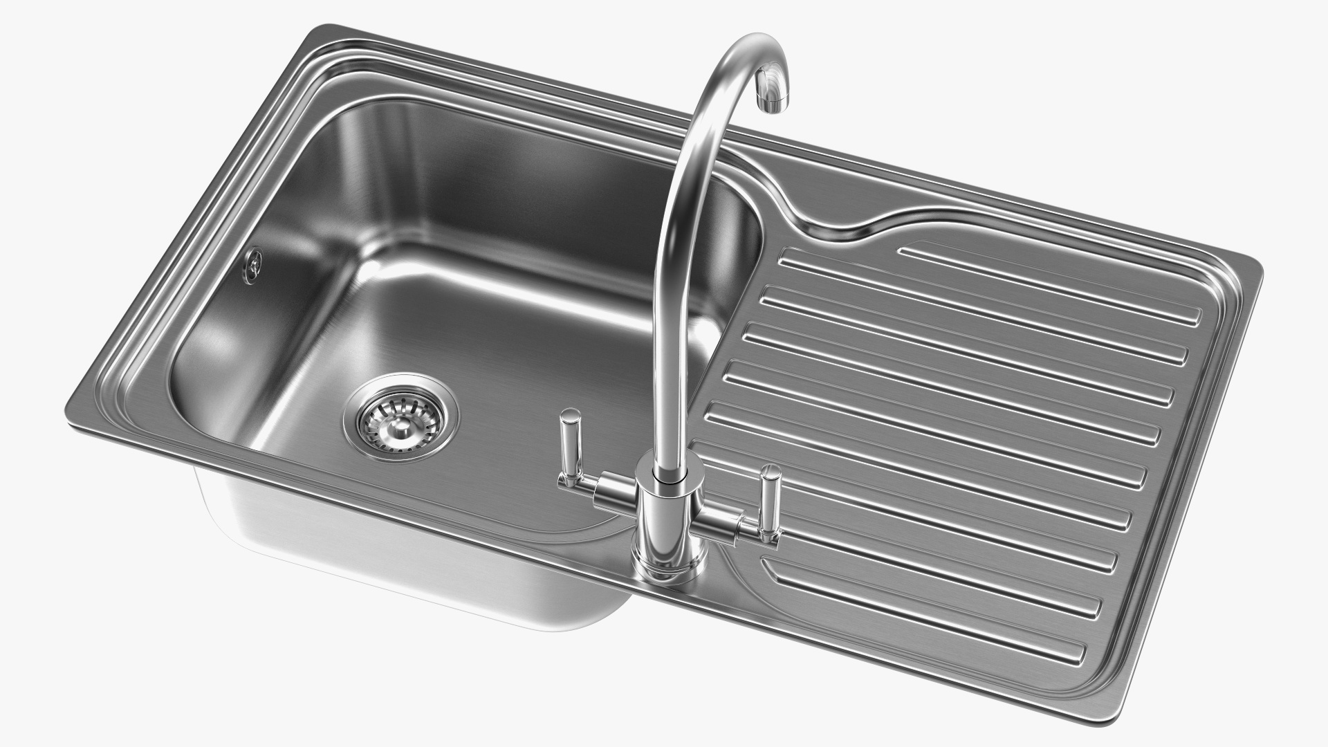 3D Single Bowl Kitchen Sink with Drainboard and Tap model
