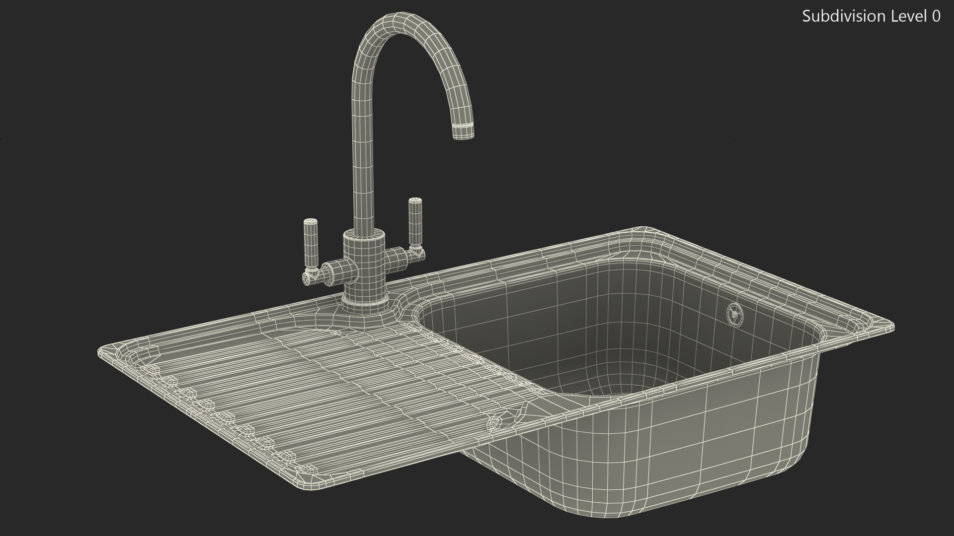3D Single Bowl Kitchen Sink with Drainboard and Tap model