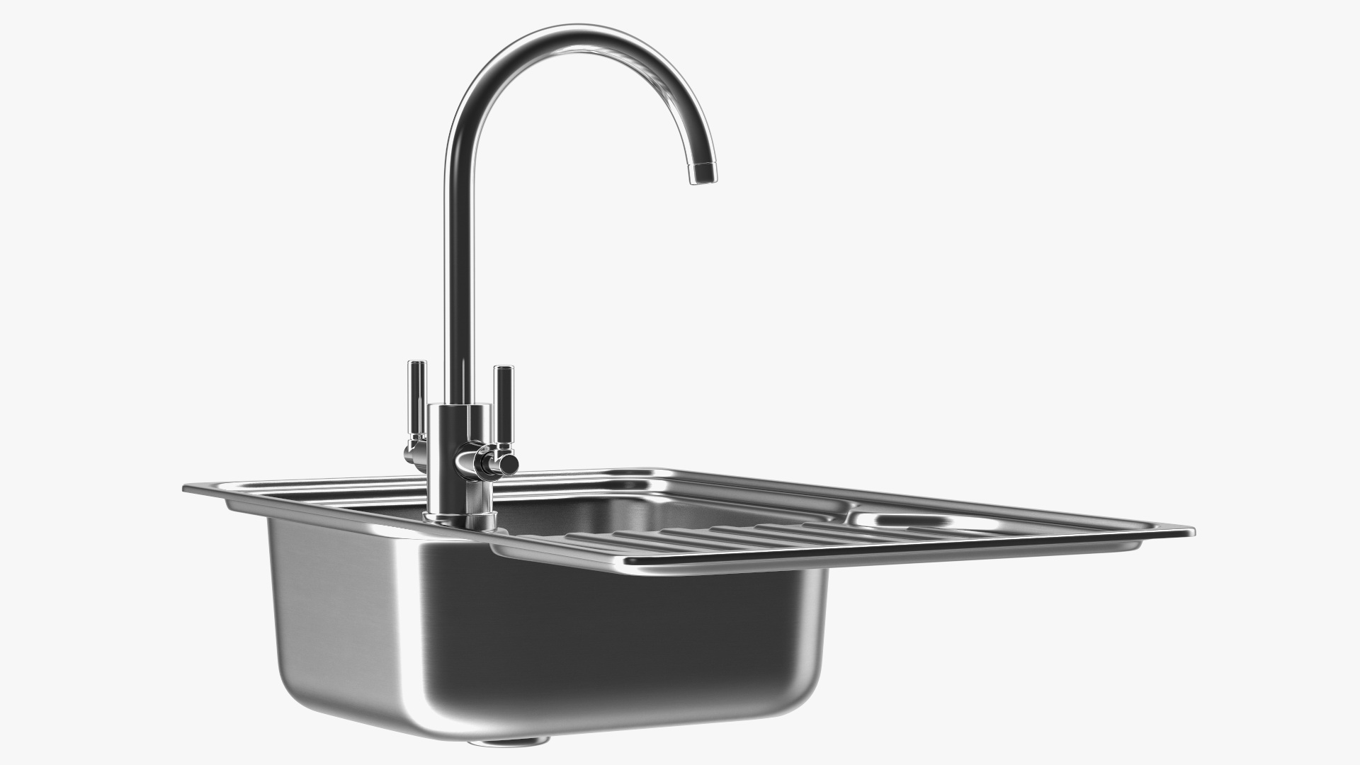 3D Single Bowl Kitchen Sink with Drainboard and Tap model