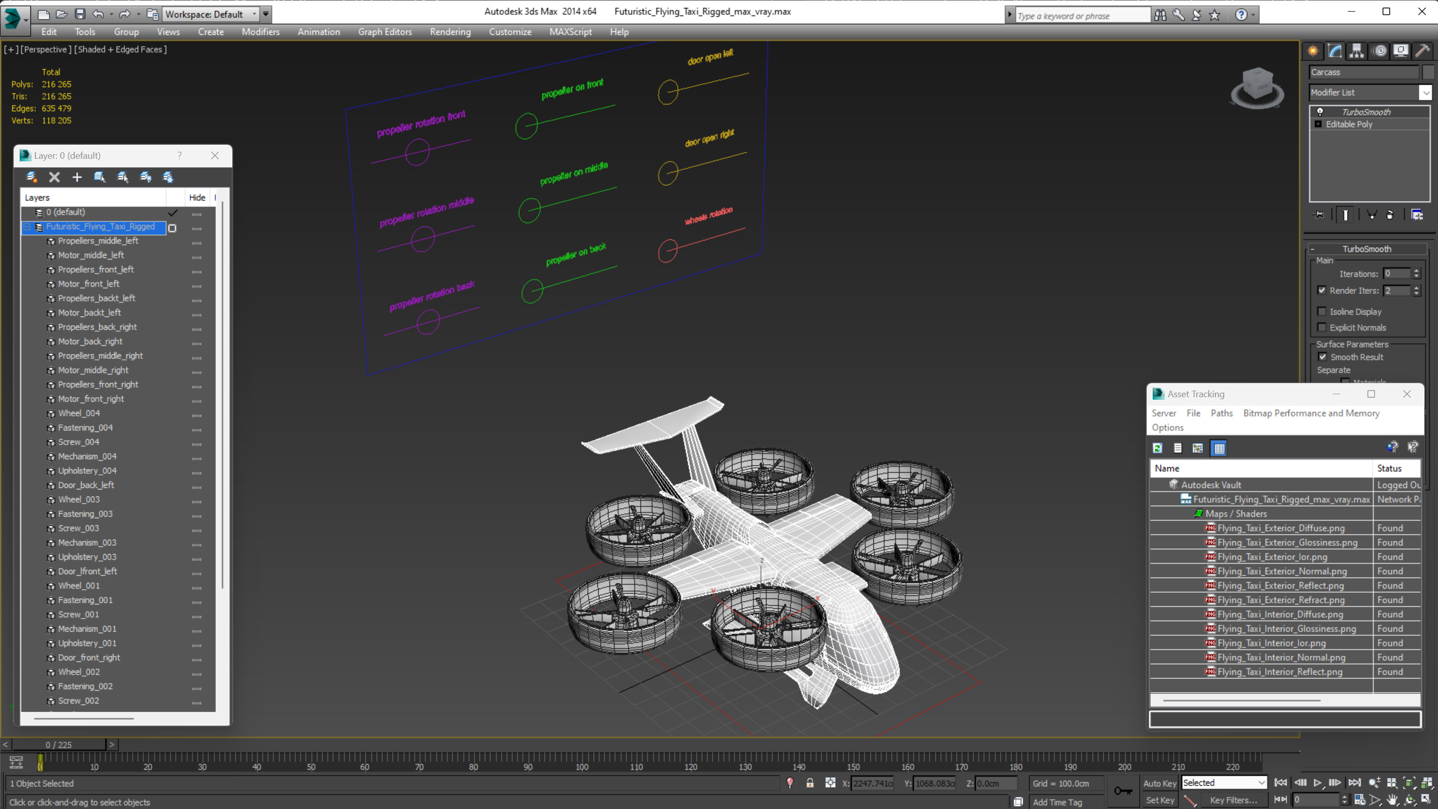 3D Futuristic Flying Taxi Rigged for Maya model