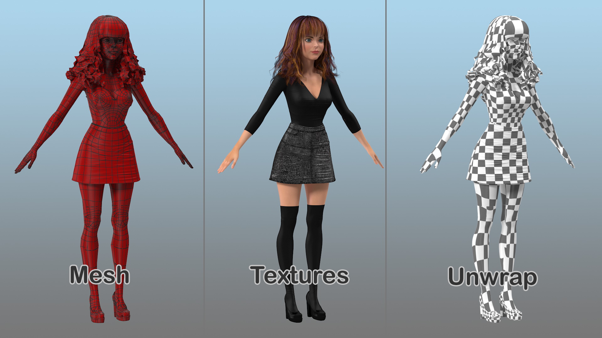 Cartoon Young Girl Youth Clothes Rigged 3D model