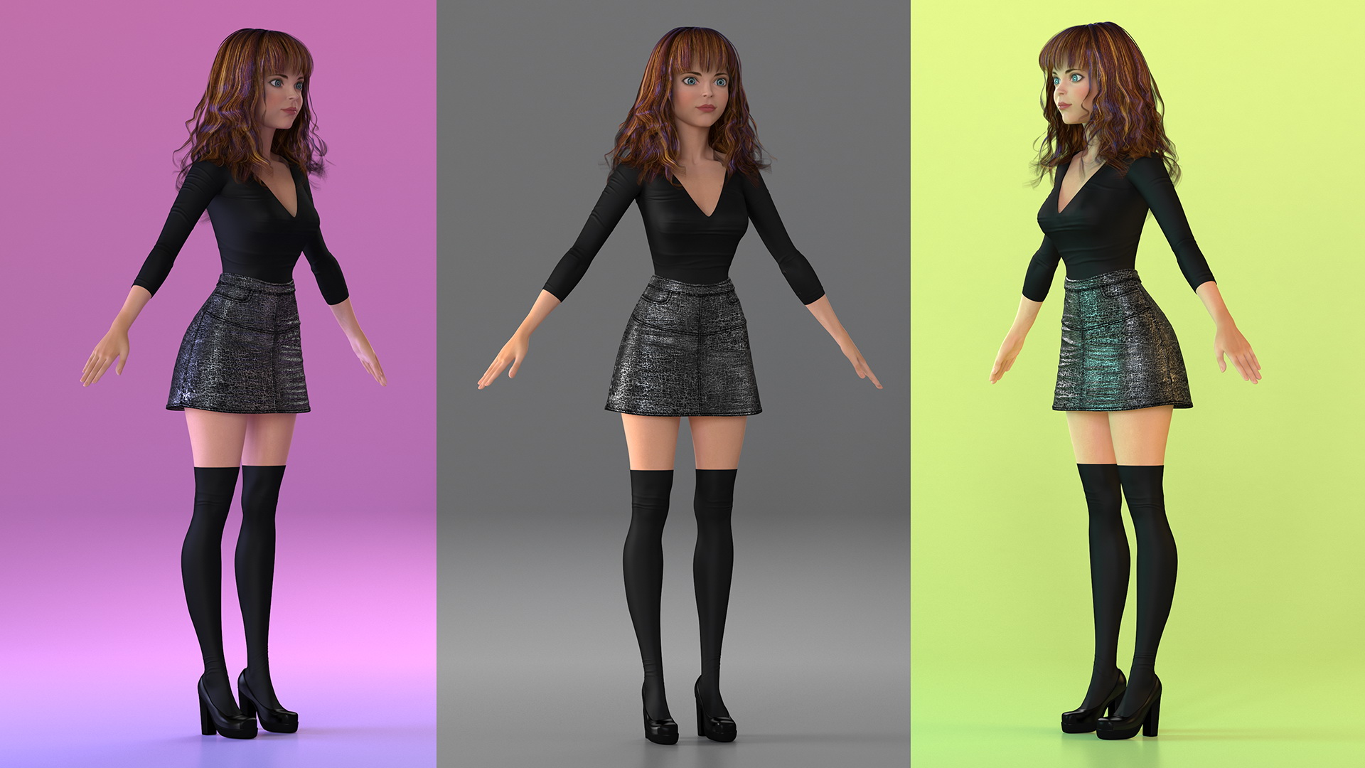 Cartoon Young Girl Youth Clothes Rigged 3D model
