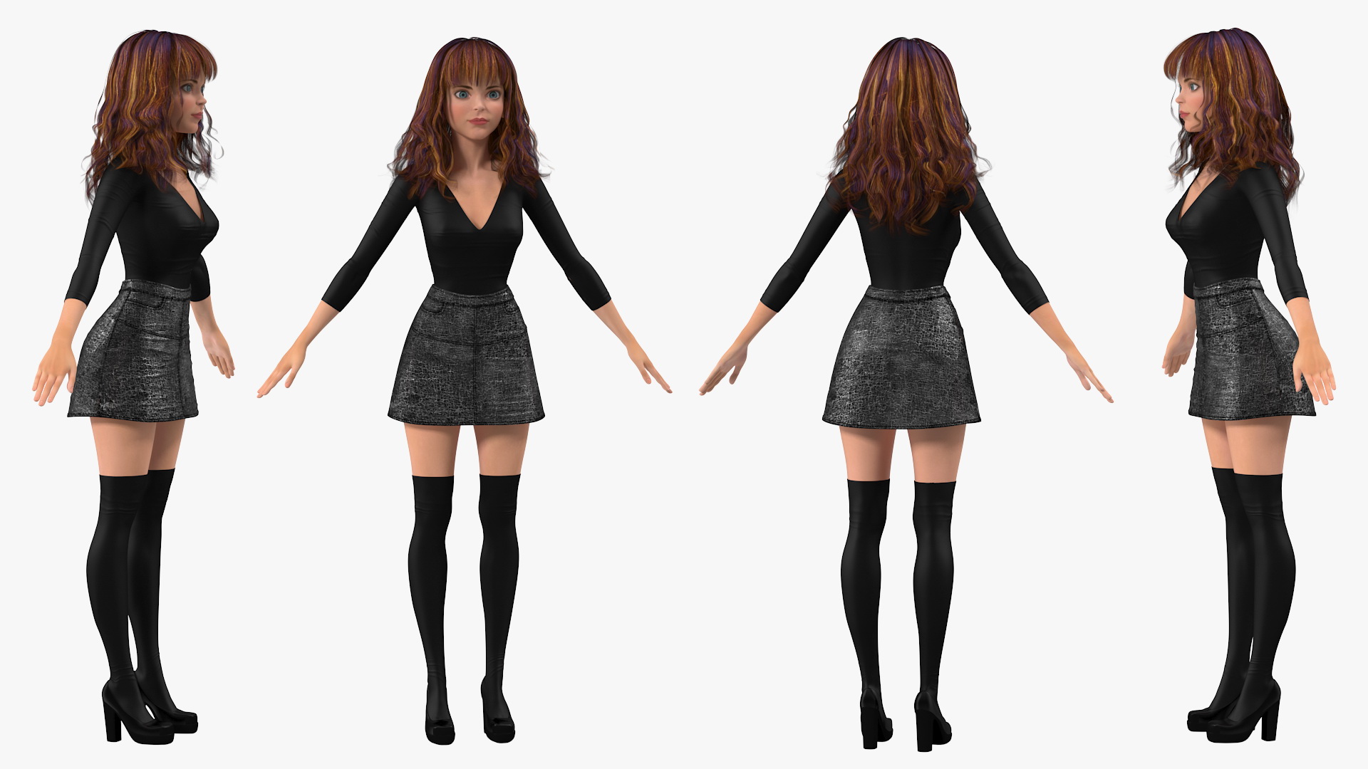 Cartoon Young Girl Youth Clothes Rigged 3D model
