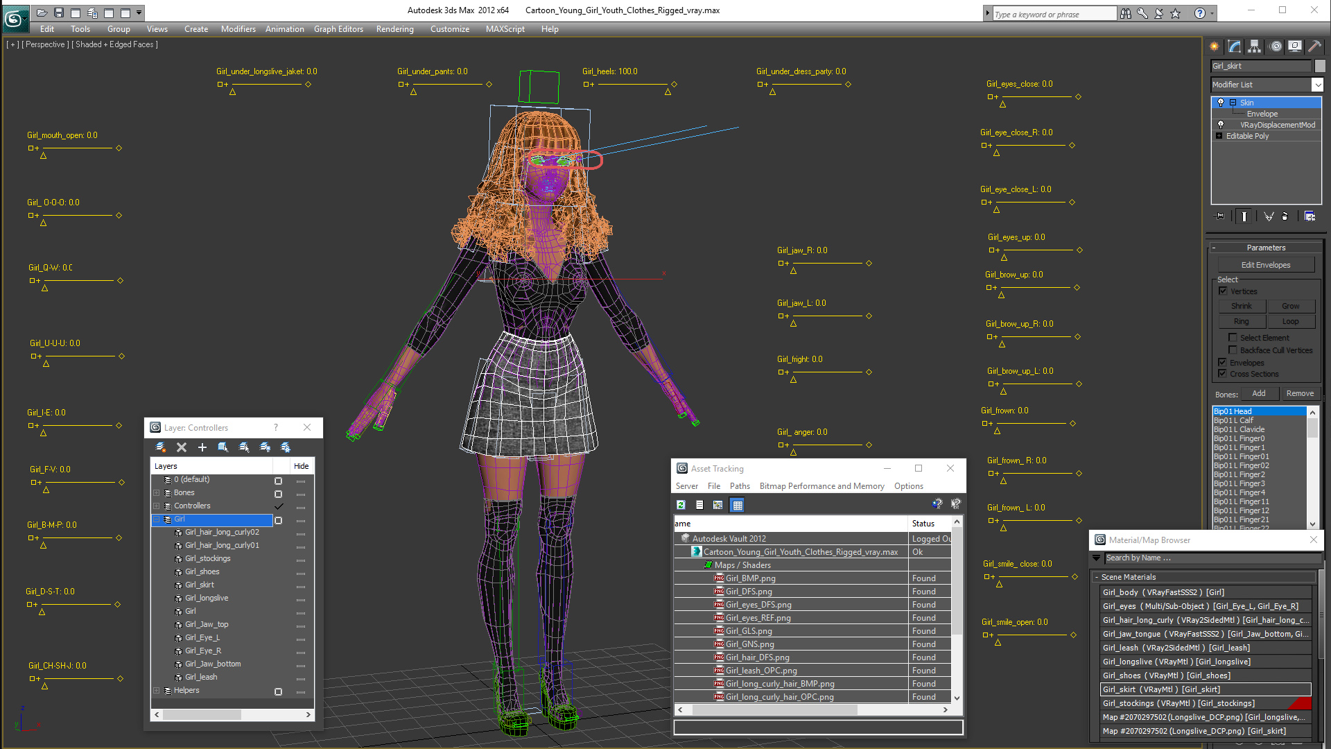 Cartoon Young Girl Youth Clothes Rigged 3D model