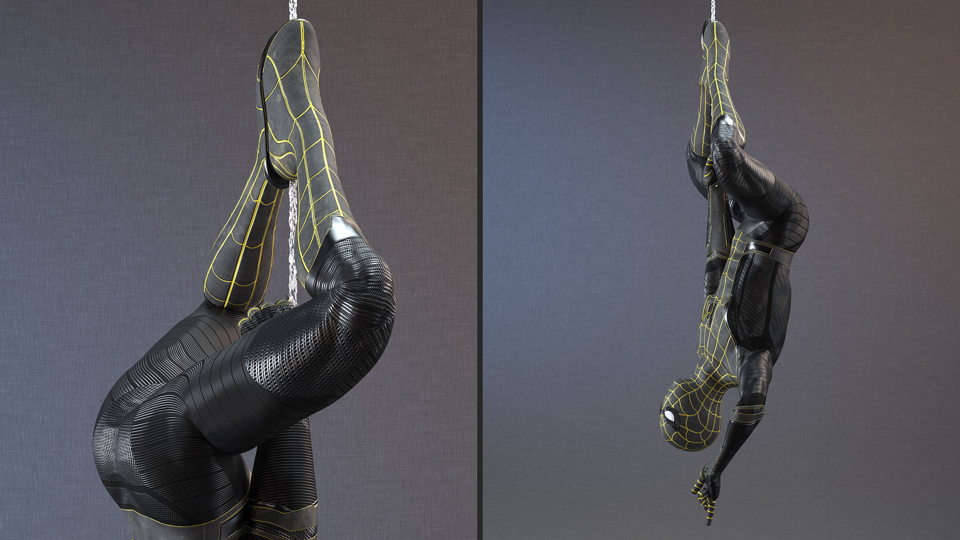 3D Spiderman Black Suit Hanging Pose model