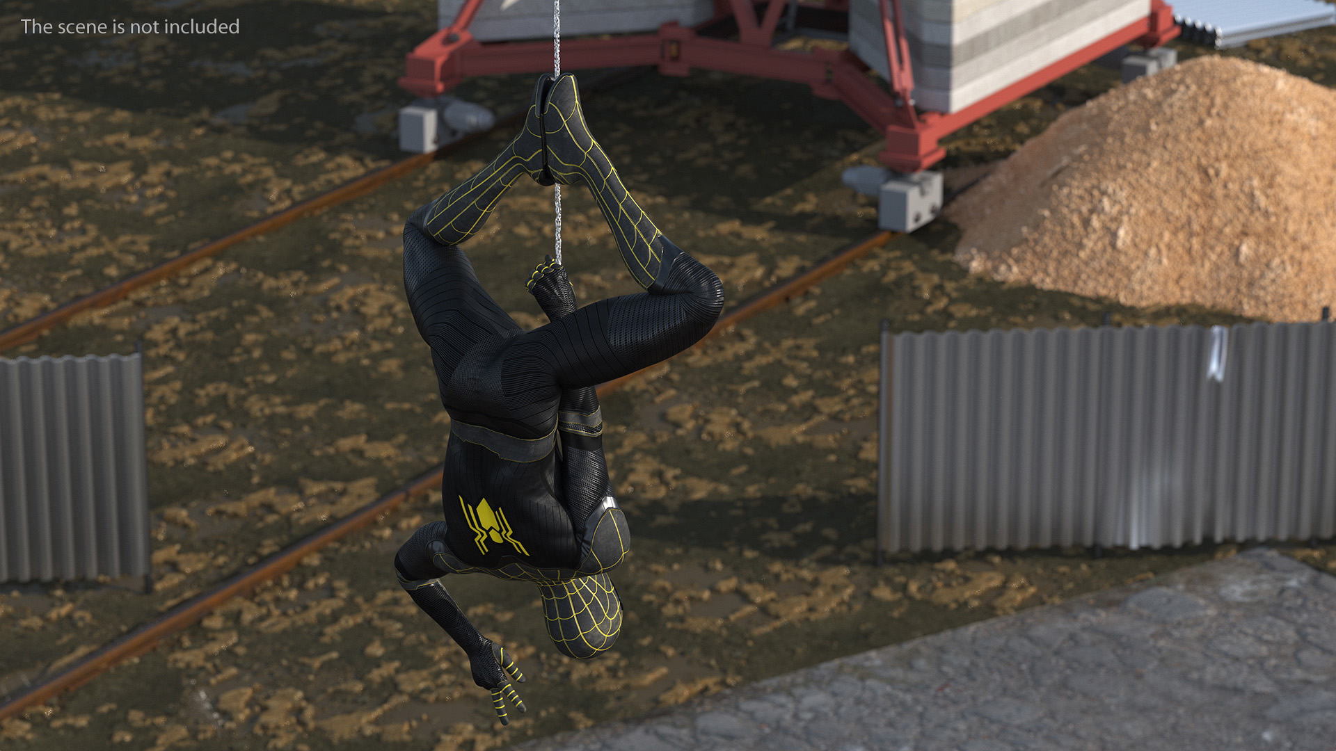 3D Spiderman Black Suit Hanging Pose model