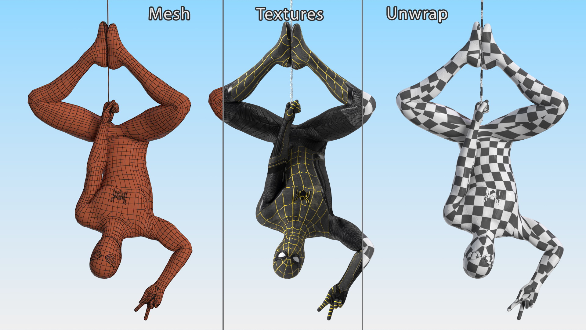 3D Spiderman Black Suit Hanging Pose model
