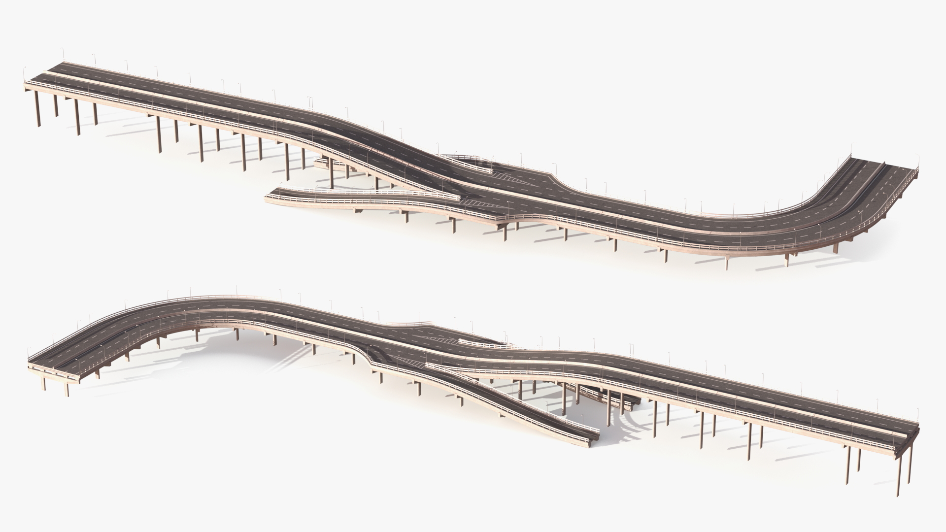 Connectable Highway Road Elements Entrance Ramp 3D