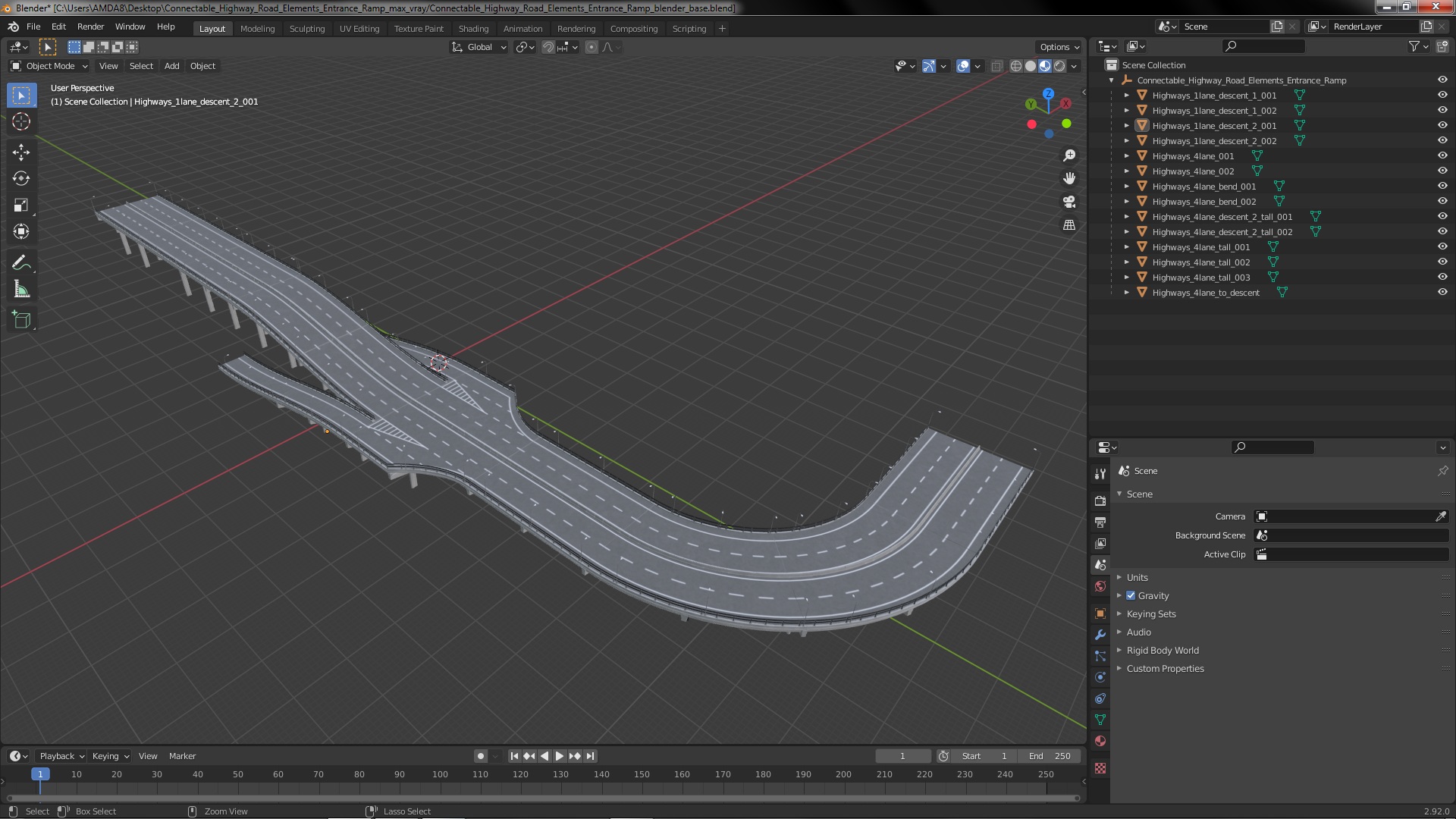 Connectable Highway Road Elements Entrance Ramp 3D
