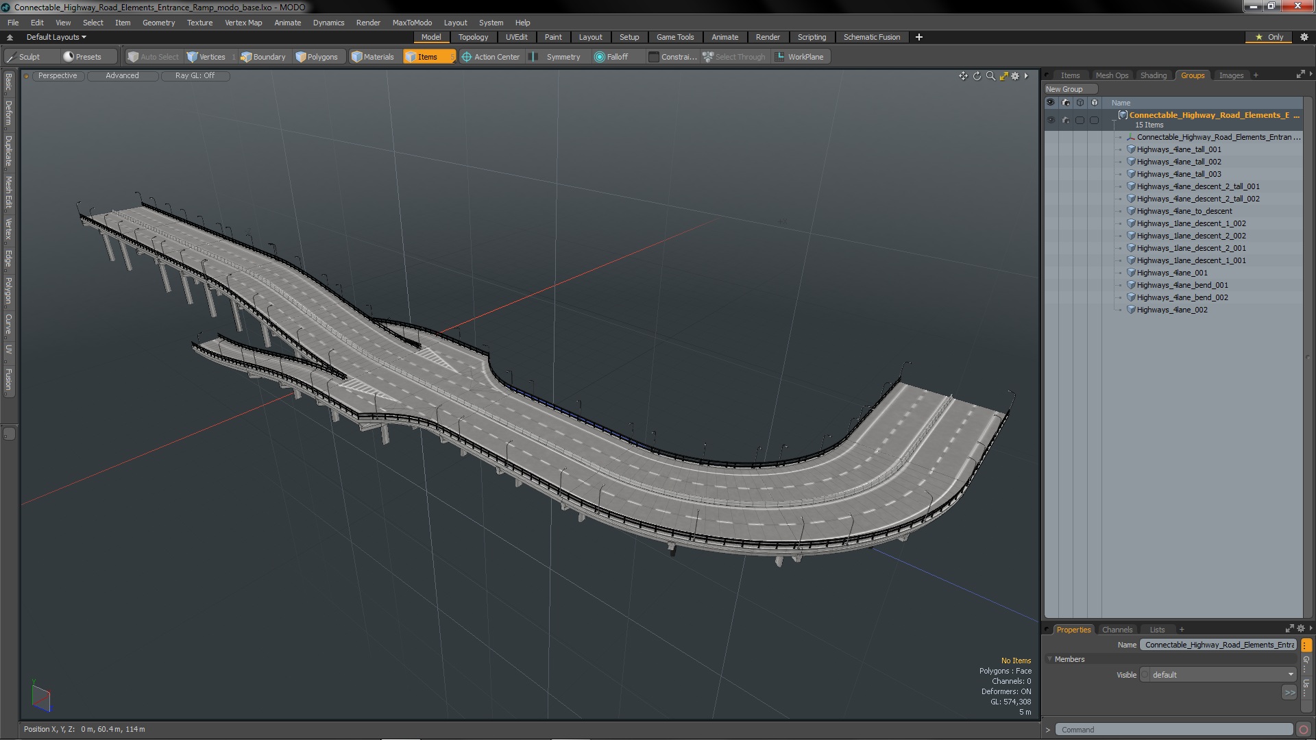 Connectable Highway Road Elements Entrance Ramp 3D