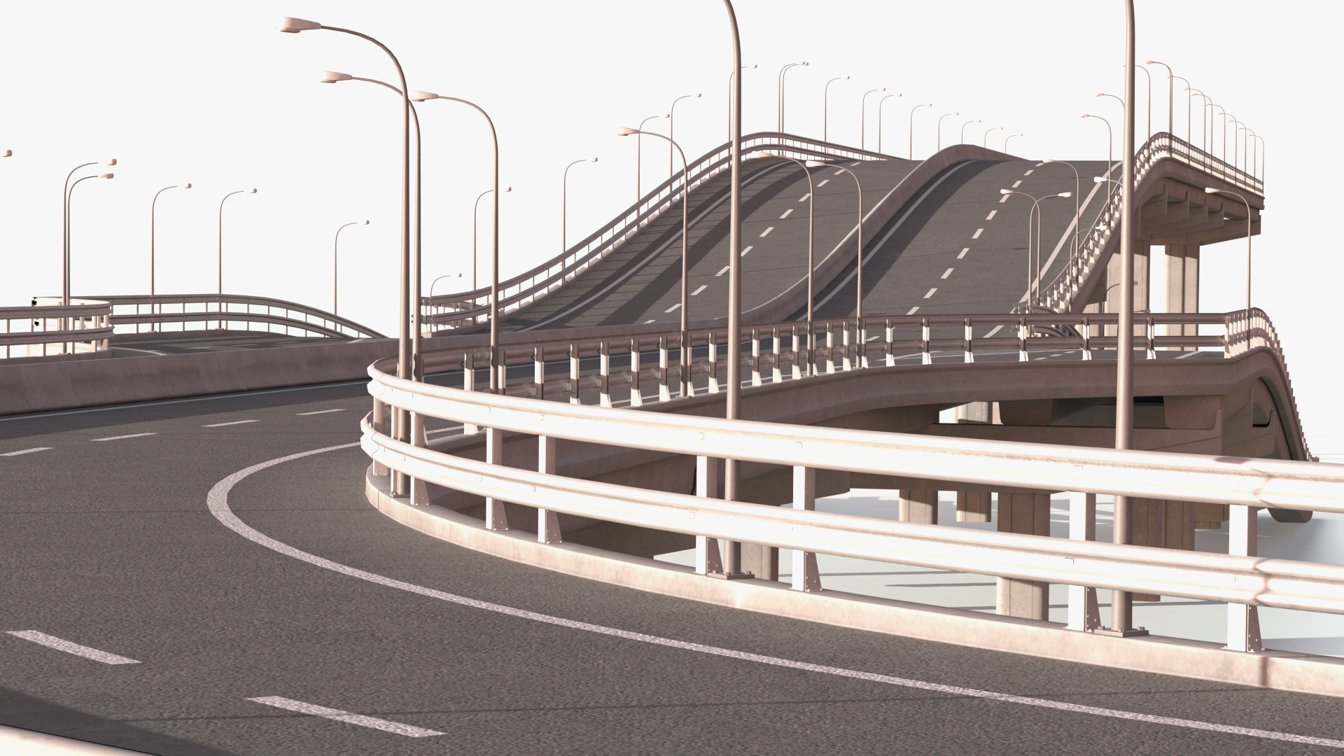 Connectable Highway Road Elements Entrance Ramp 3D