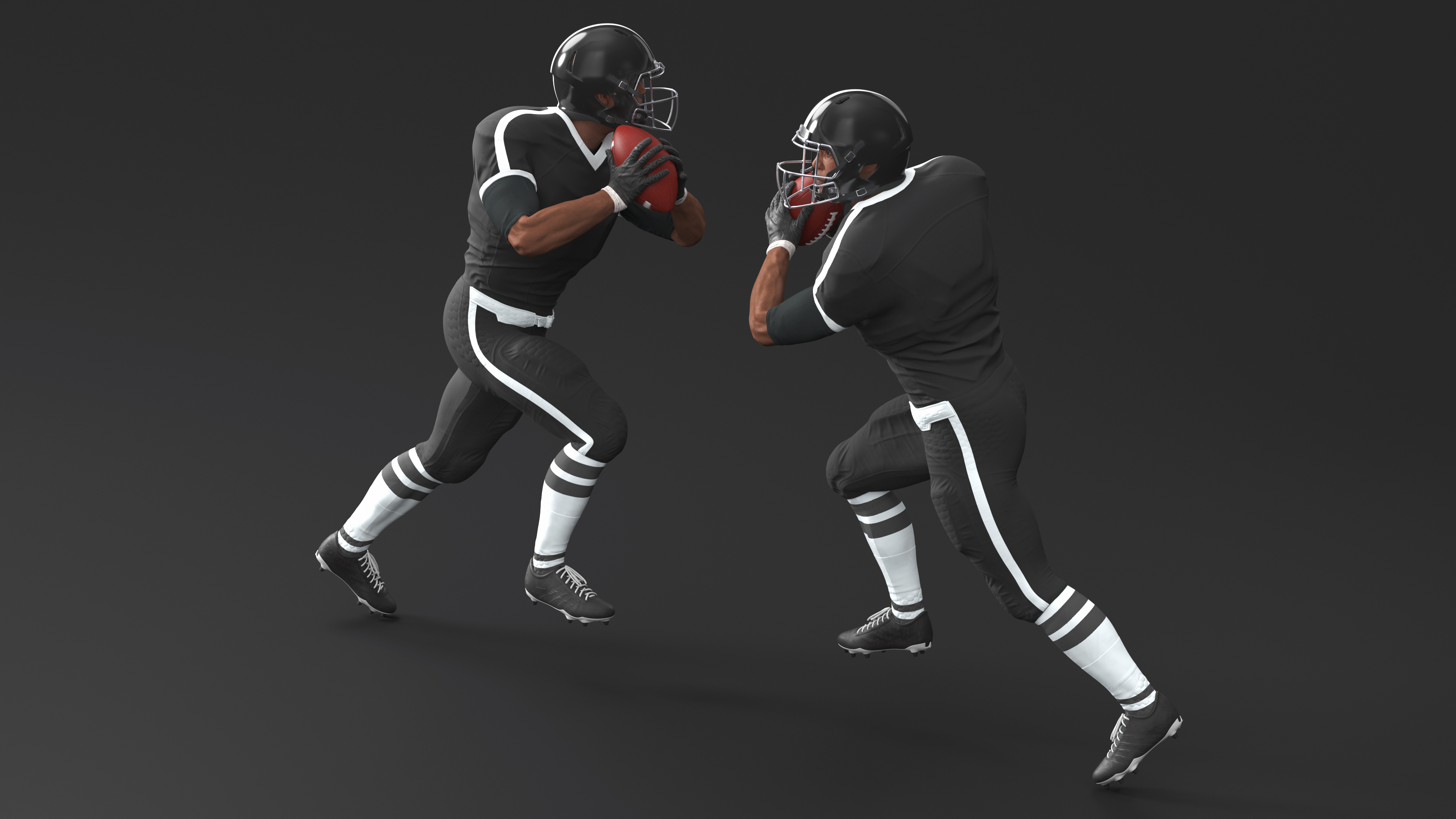3D model Black Man American Football Player Black Uniform Running The Ball