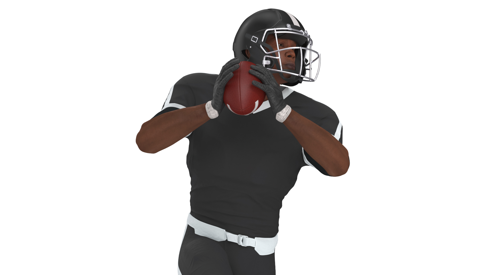 3D model Black Man American Football Player Black Uniform Running The Ball