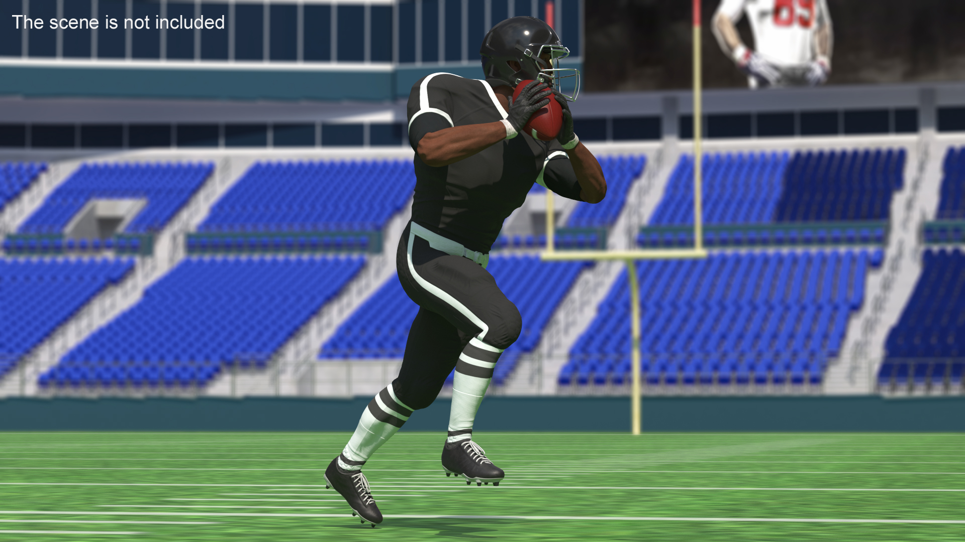 3D model Black Man American Football Player Black Uniform Running The Ball