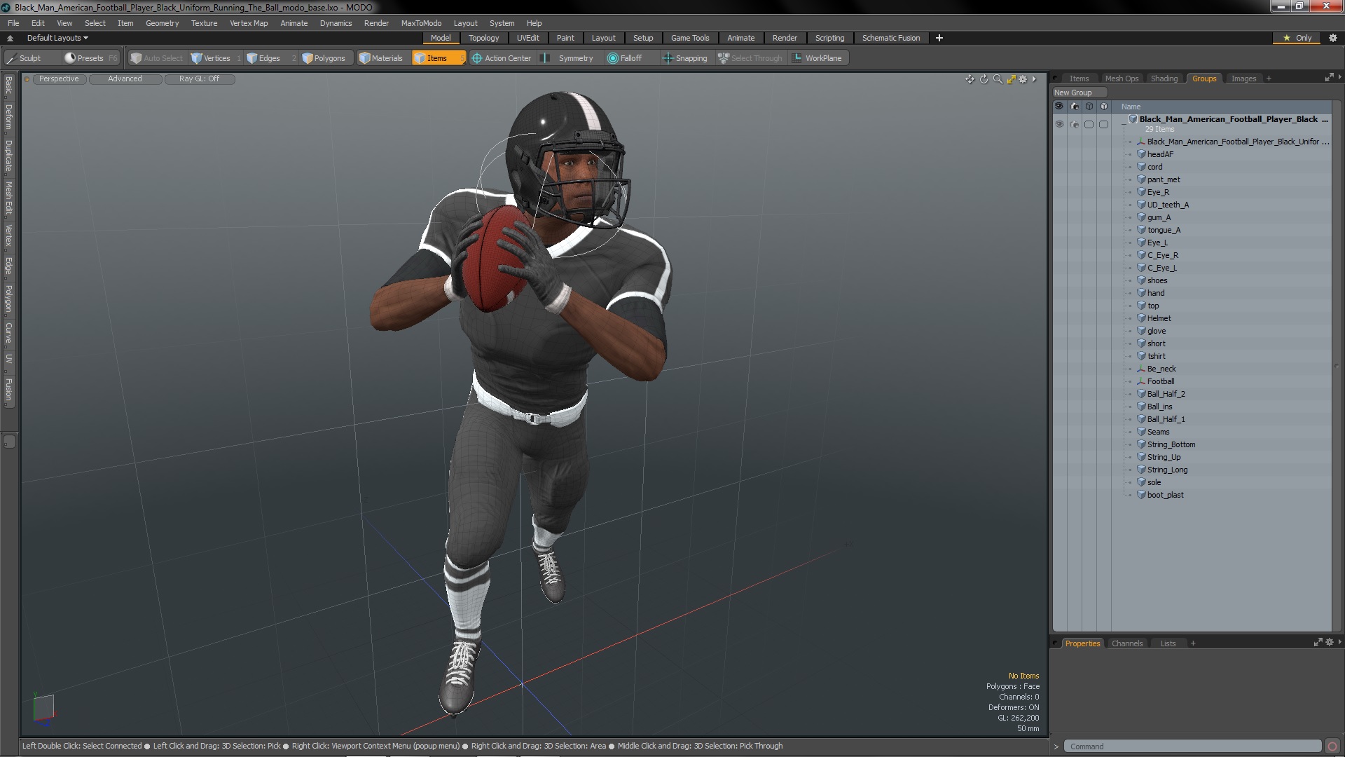 3D model Black Man American Football Player Black Uniform Running The Ball