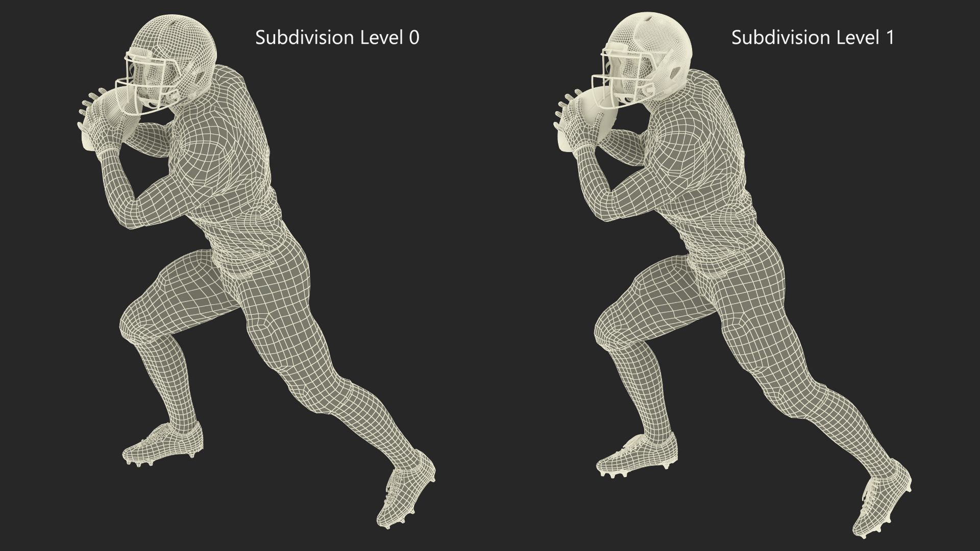 3D model Black Man American Football Player Black Uniform Running The Ball