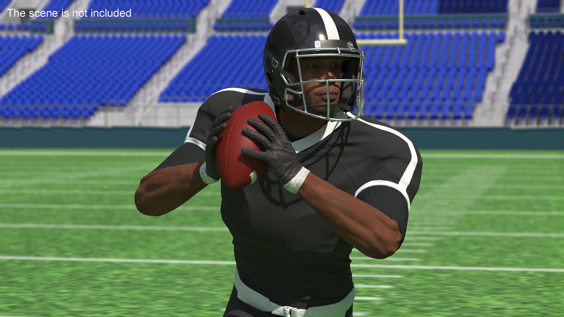 3D model Black Man American Football Player Black Uniform Running The Ball