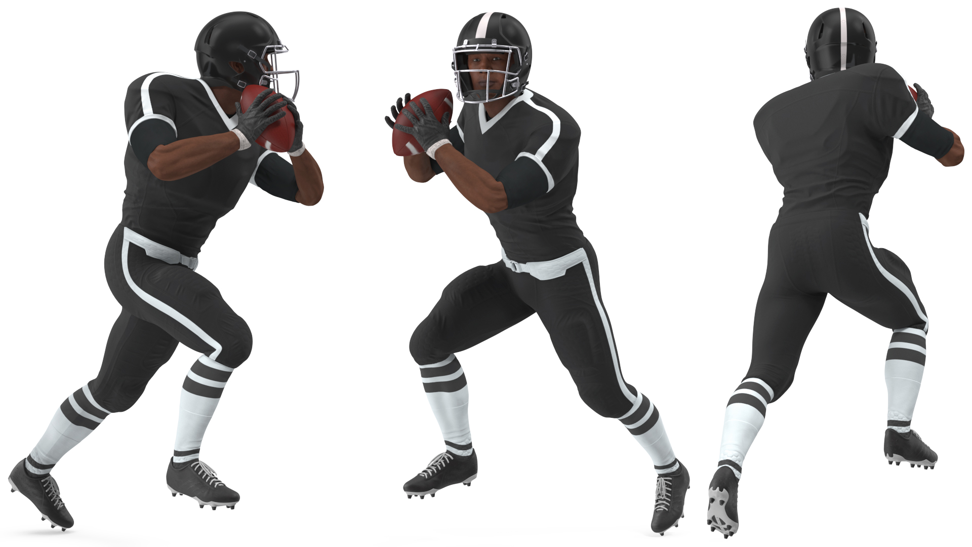 3D model Black Man American Football Player Black Uniform Running The Ball