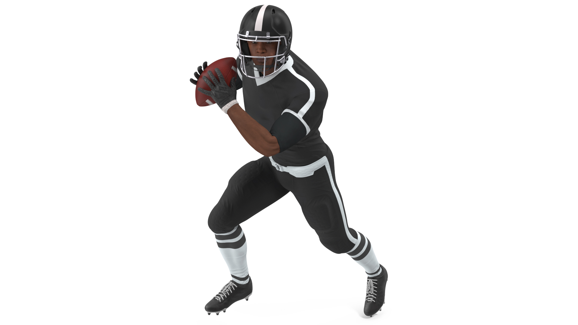 3D model Black Man American Football Player Black Uniform Running The Ball