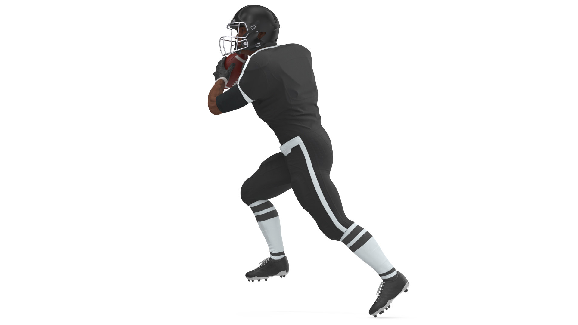 3D model Black Man American Football Player Black Uniform Running The Ball
