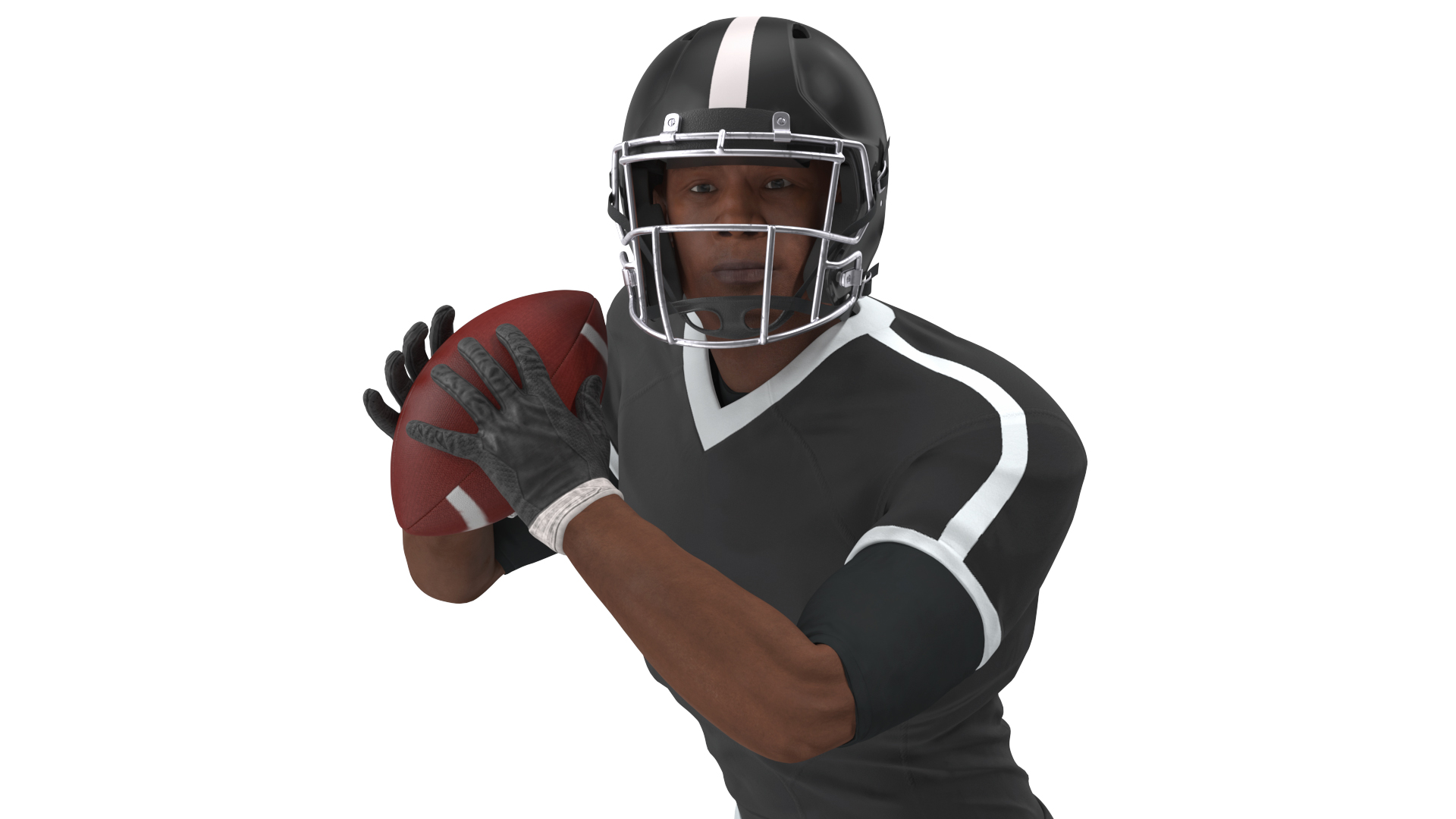 3D model Black Man American Football Player Black Uniform Running The Ball