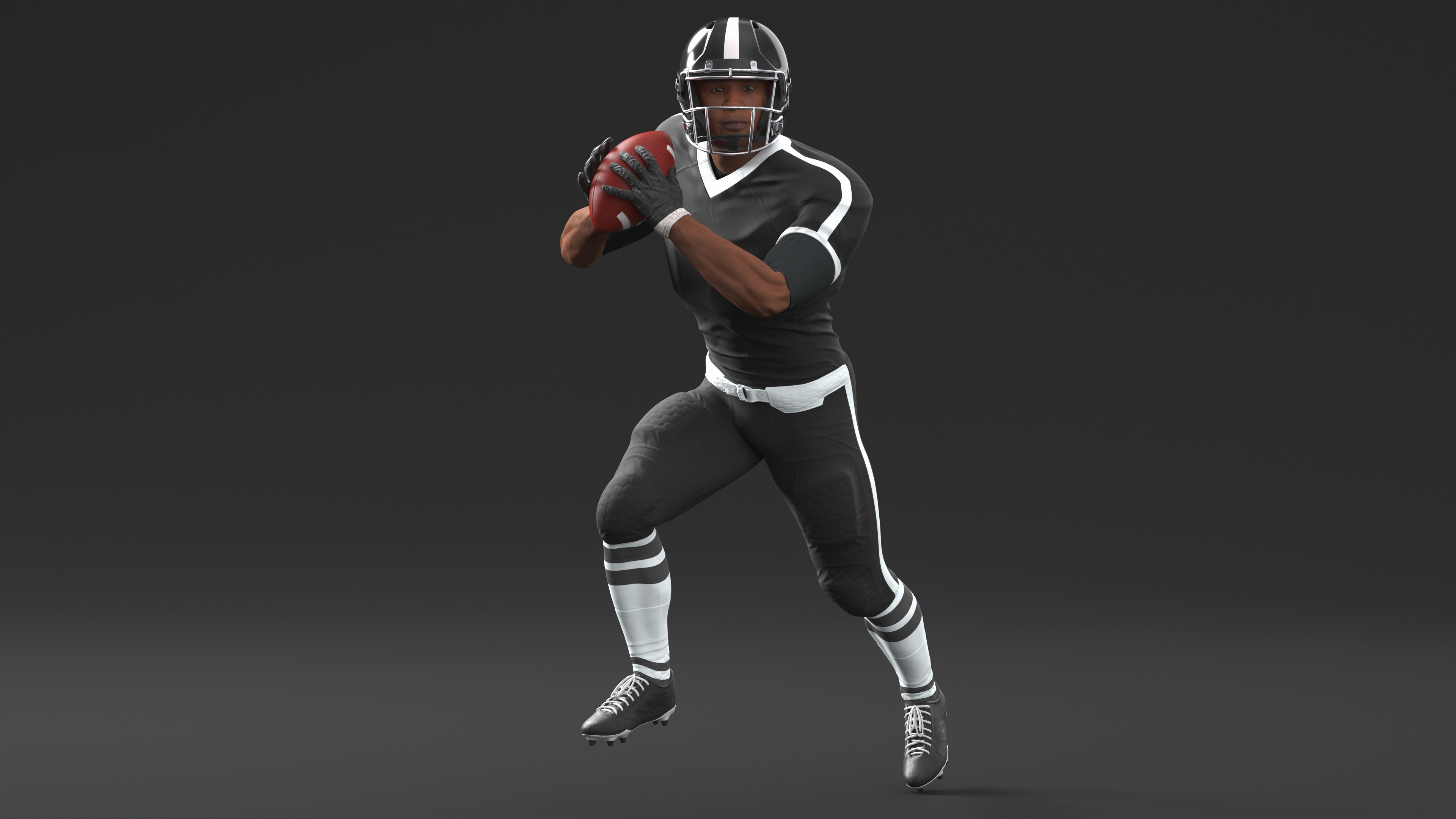 3D model Black Man American Football Player Black Uniform Running The Ball