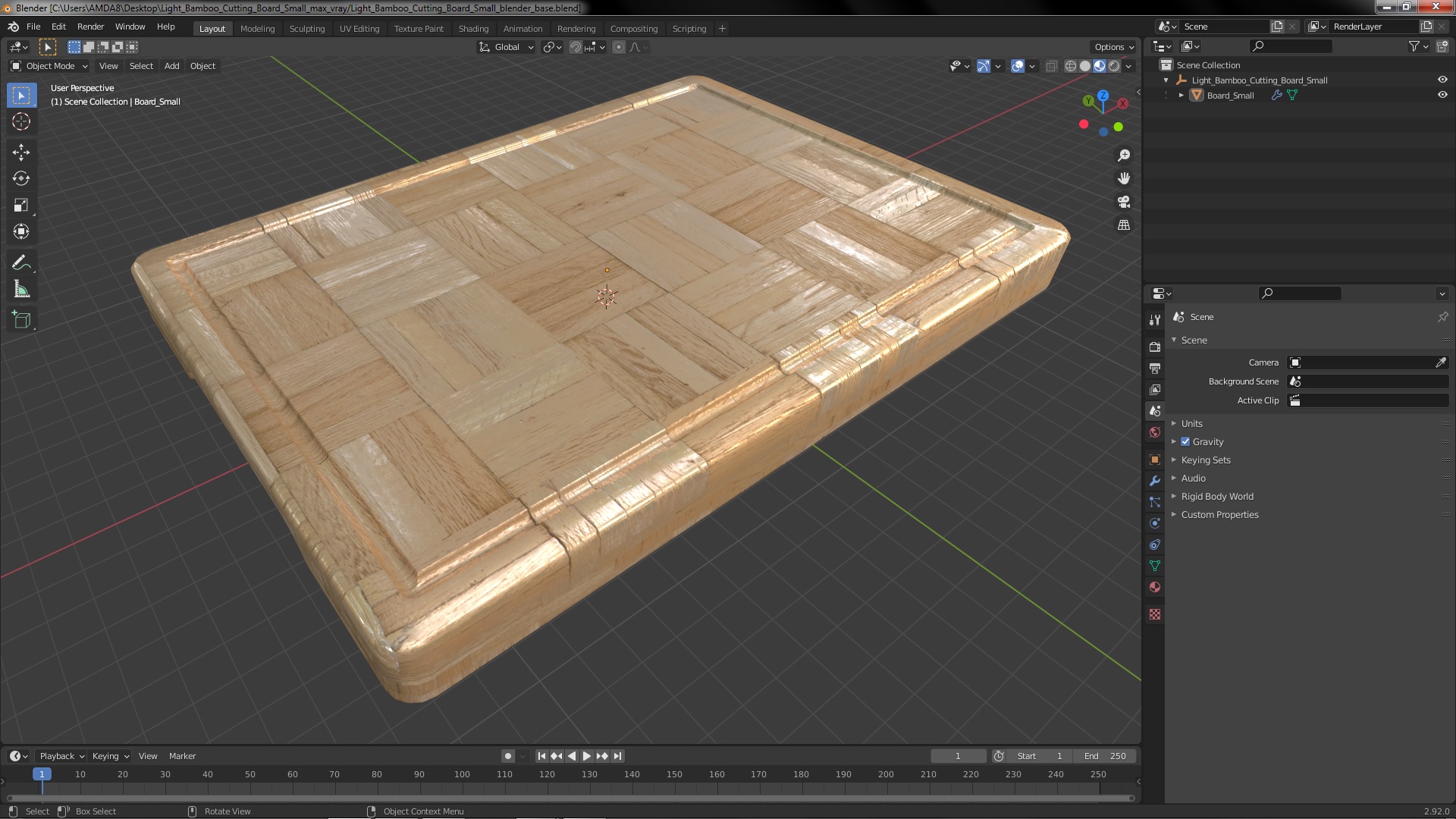 Light Bamboo Cutting Board Small 3D