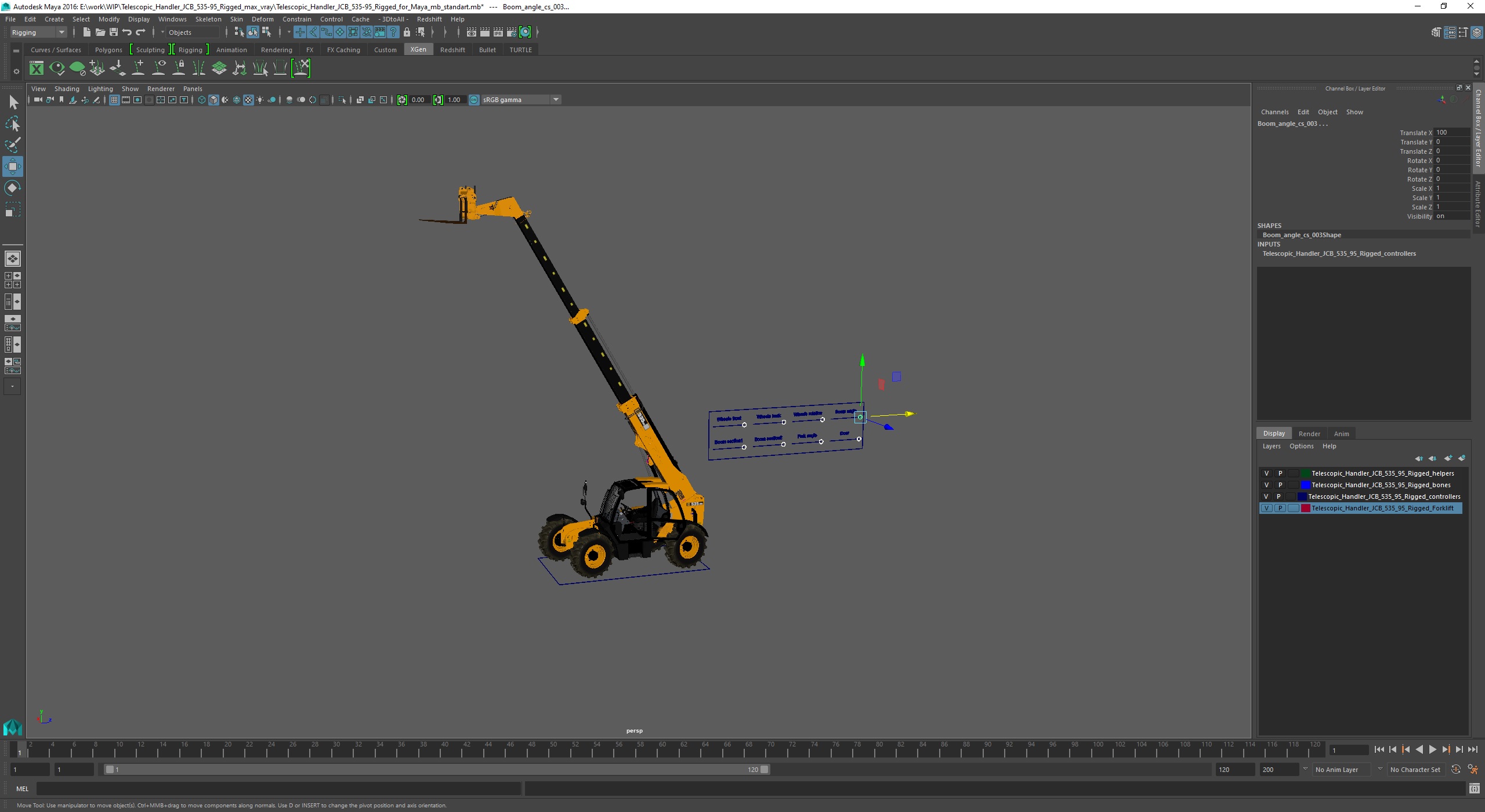 3D model Telescopic Handler JCB 535-95 Rigged for Maya