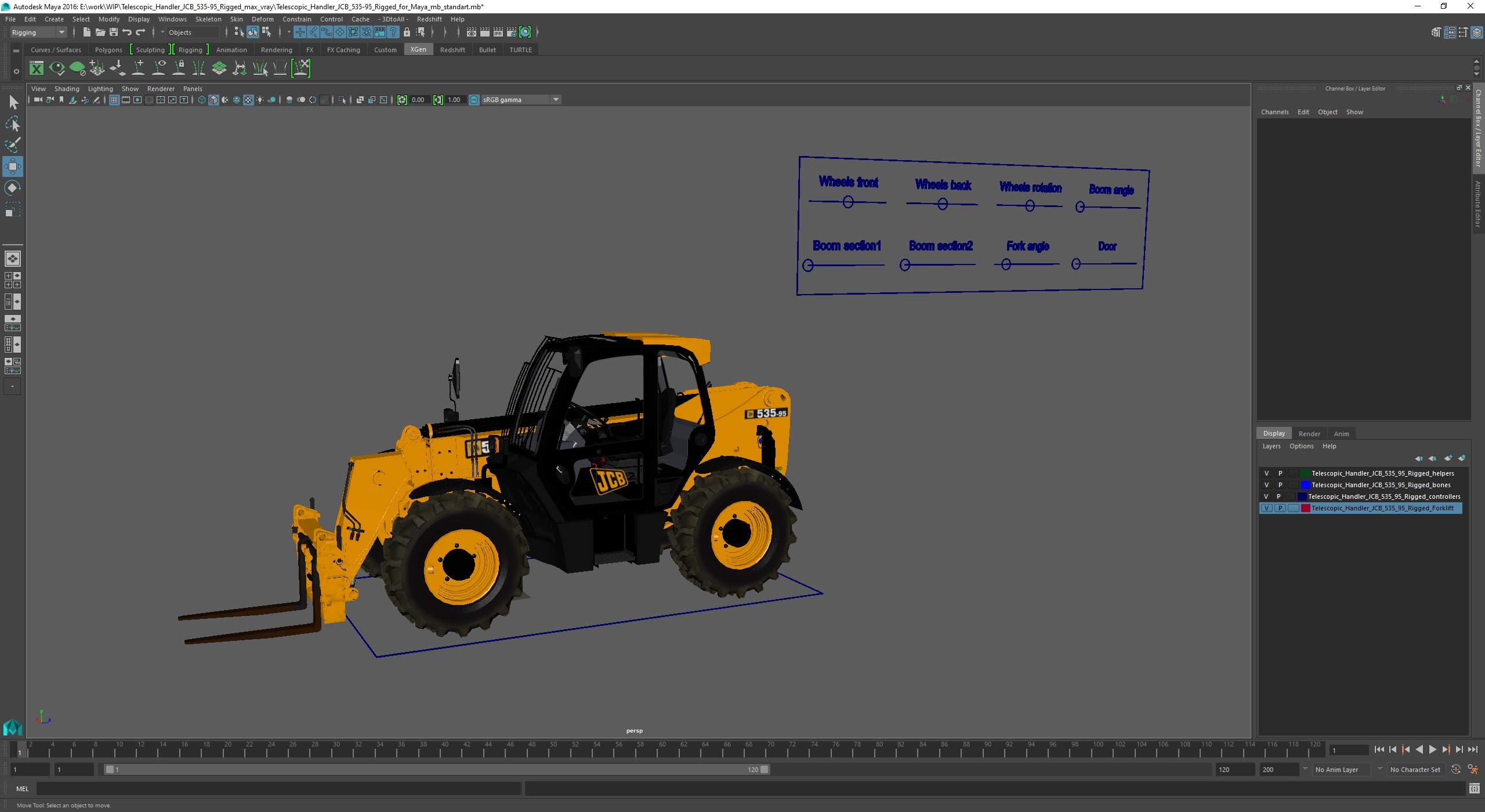 3D model Telescopic Handler JCB 535-95 Rigged for Maya