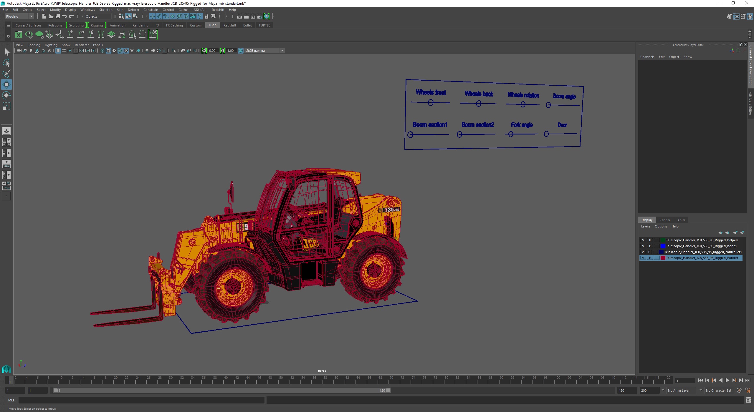 3D model Telescopic Handler JCB 535-95 Rigged for Maya