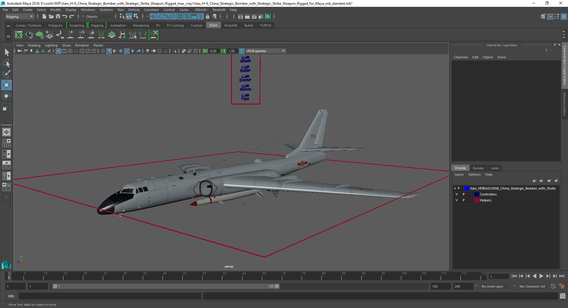 3D Xian H-6 China Strategic Bomber with Strategic Strike Weapon Rigged for Maya