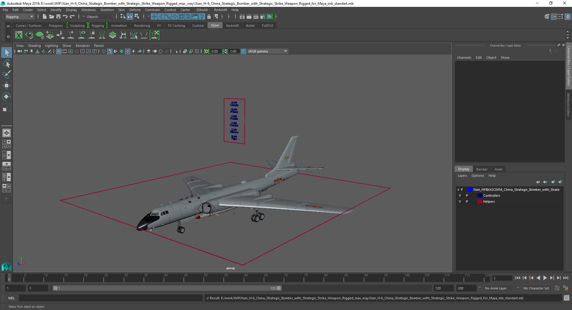 3D Xian H-6 China Strategic Bomber with Strategic Strike Weapon Rigged for Maya