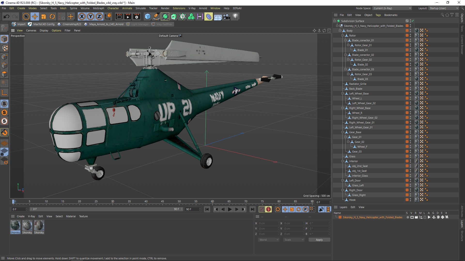 Sikorsky H-5 Navy Helicopter with Folded Blades 3D