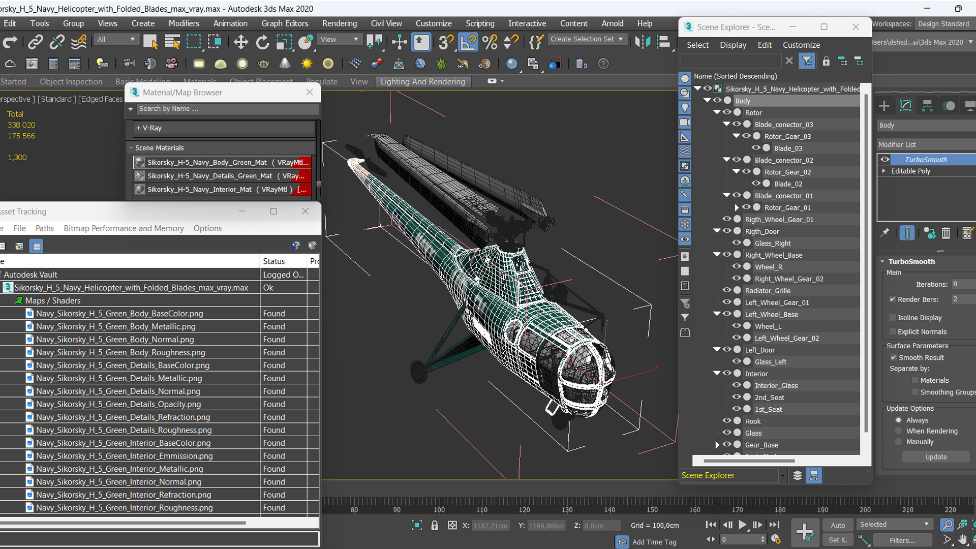 Sikorsky H-5 Navy Helicopter with Folded Blades 3D