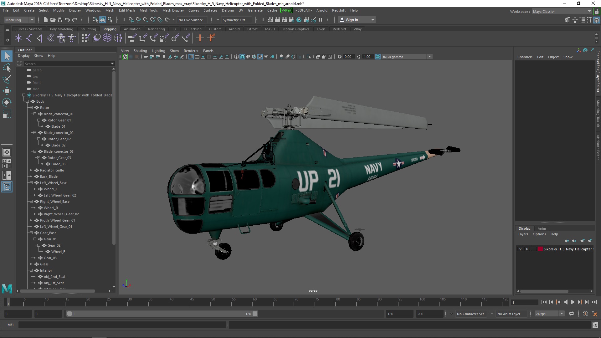 Sikorsky H-5 Navy Helicopter with Folded Blades 3D
