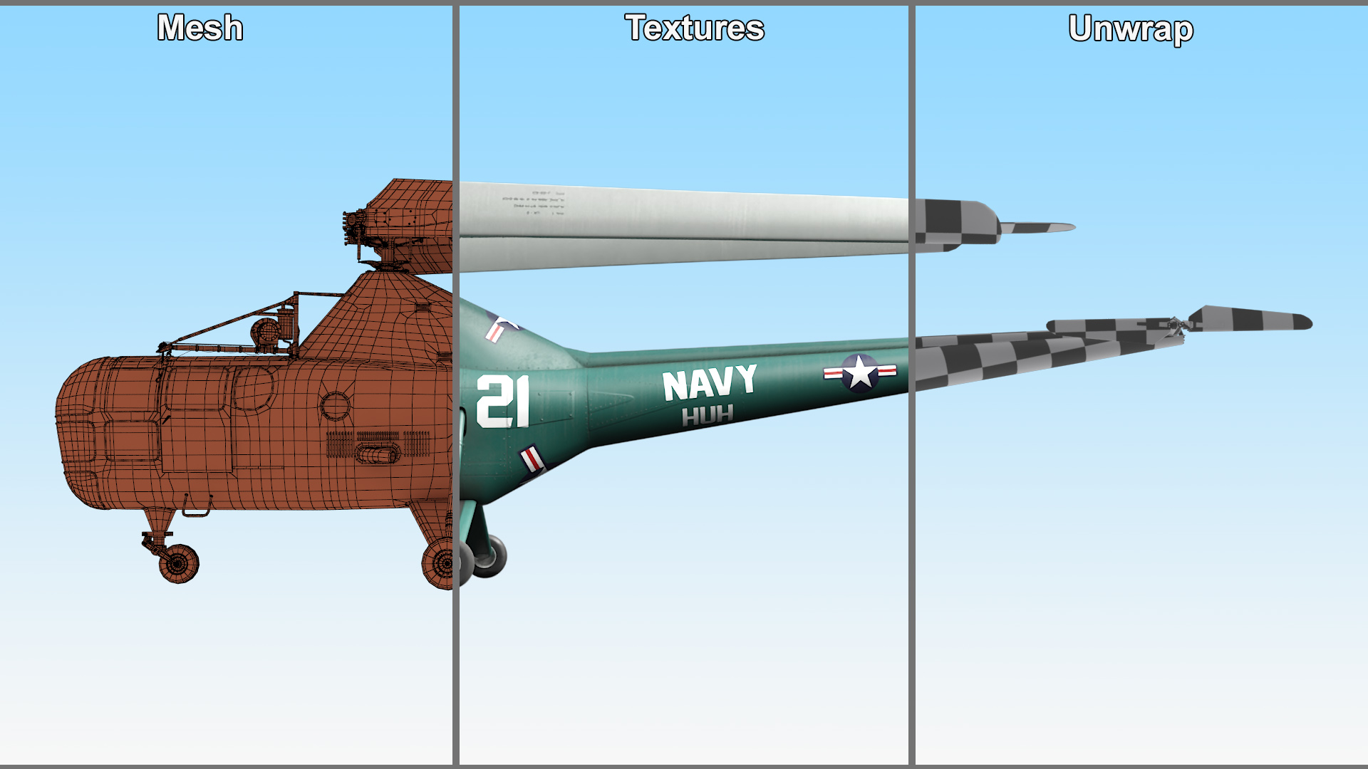 Sikorsky H-5 Navy Helicopter with Folded Blades 3D