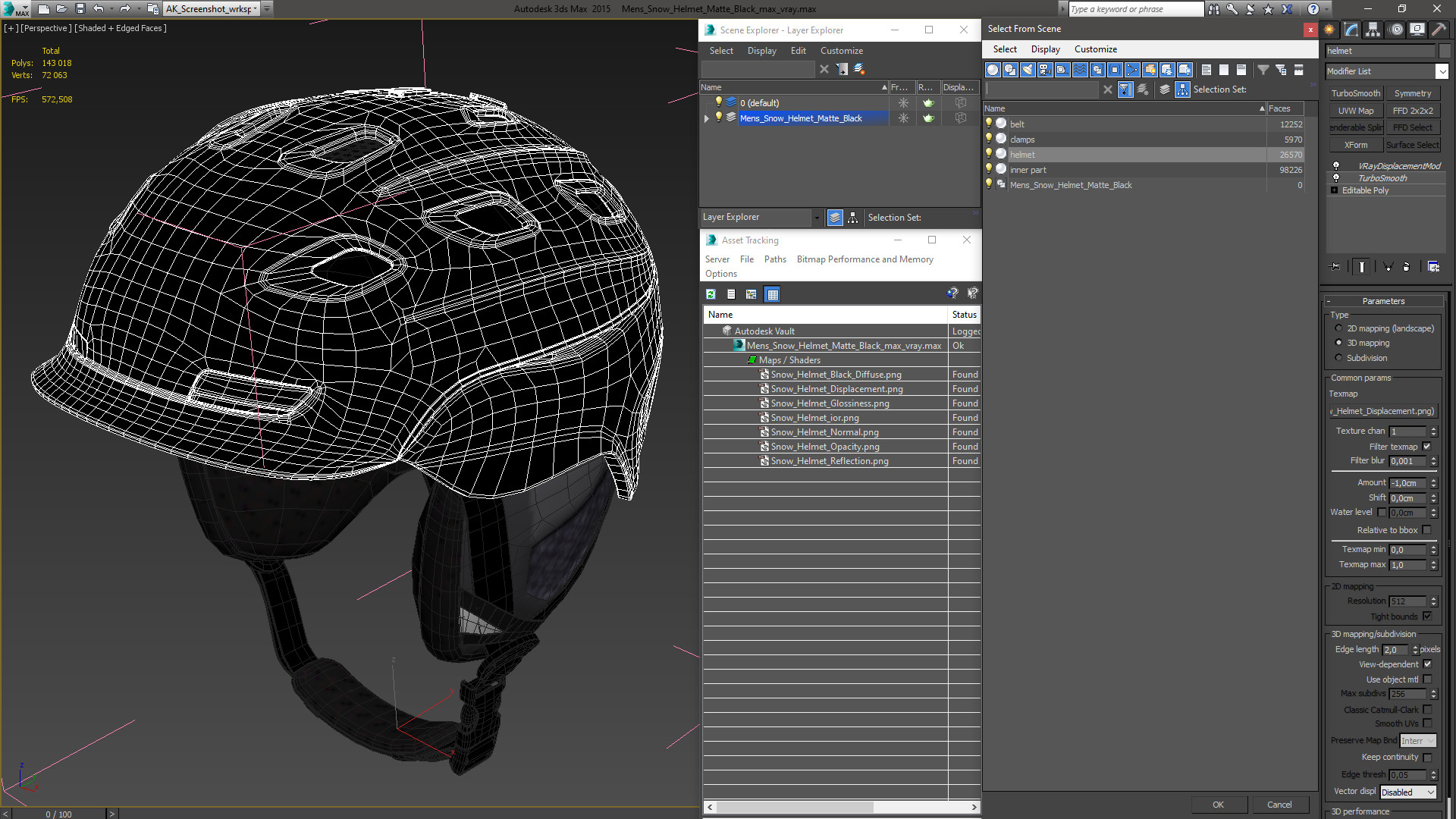 3D Mens Snow Helmet Matte Black model