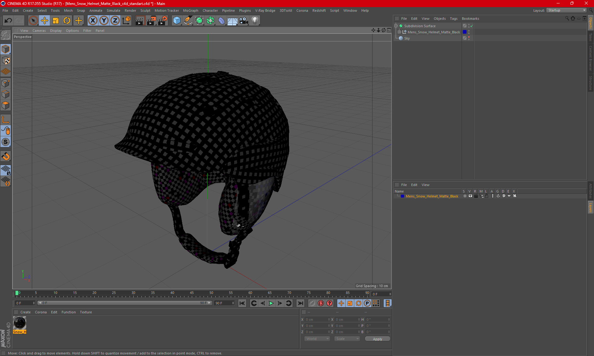 3D Mens Snow Helmet Matte Black model