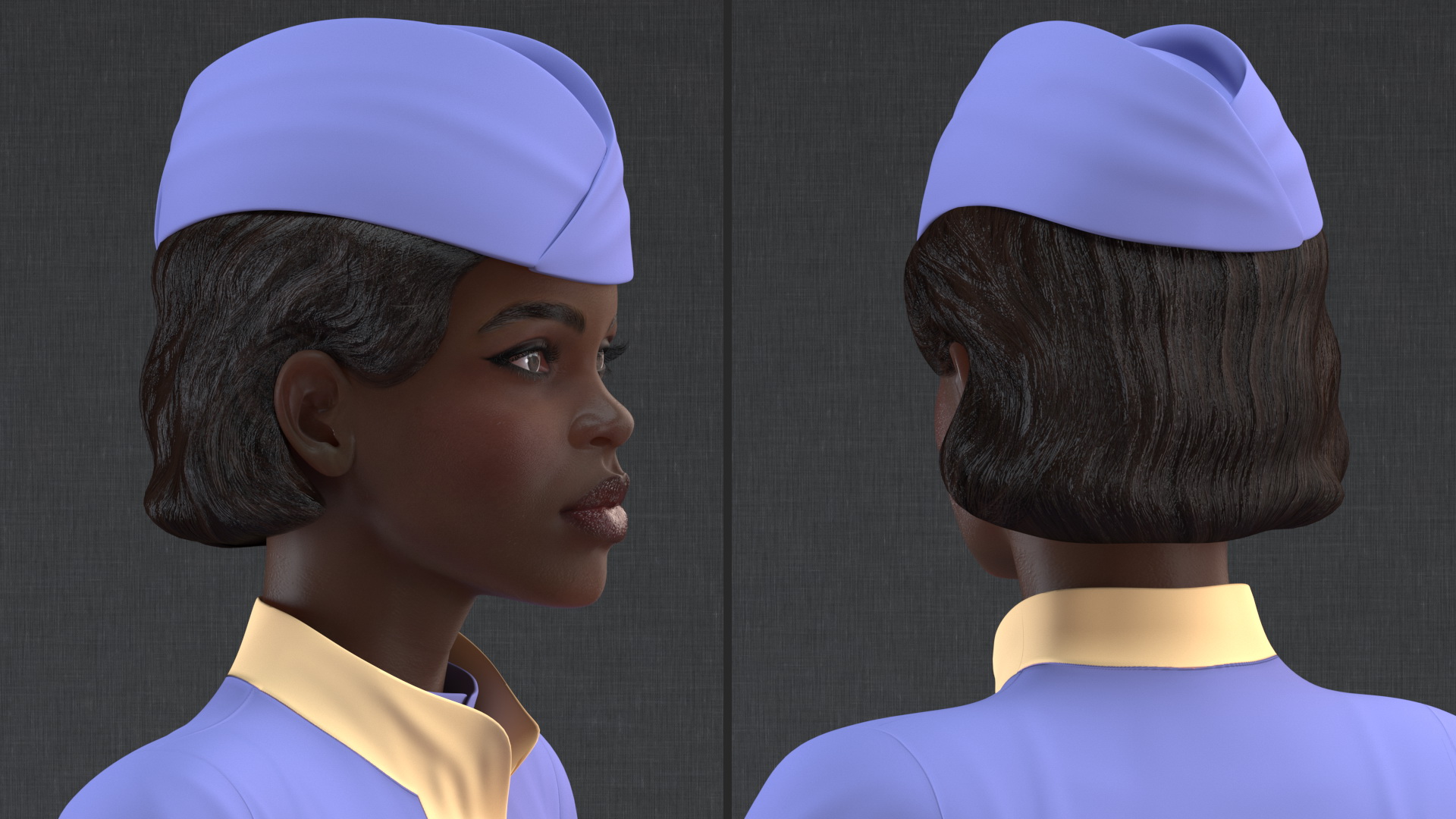 3D Dark Skinned Black Stewardess Rigged