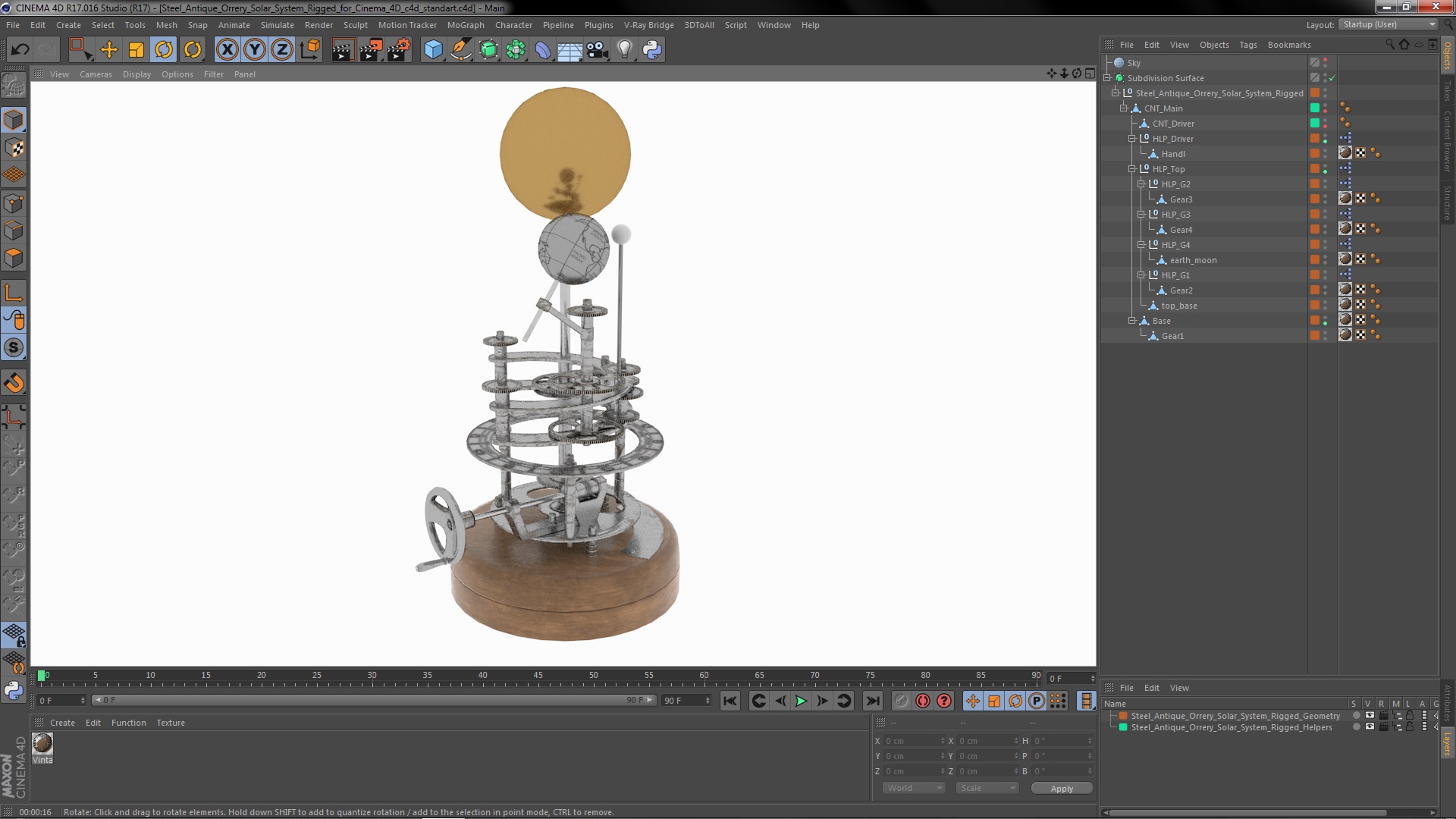 Steel Antique Orrery Solar System Rigged for Cinema 4D 3D model