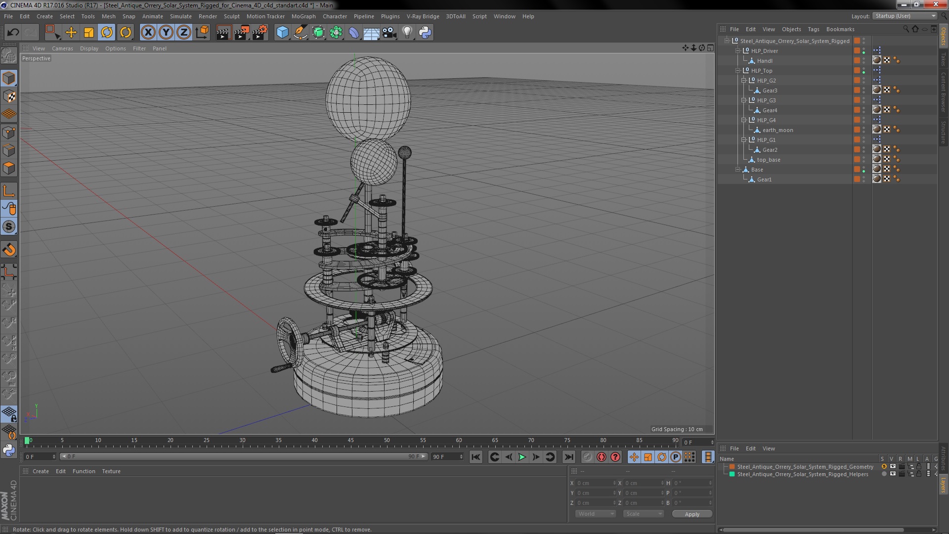 Steel Antique Orrery Solar System Rigged for Cinema 4D 3D model