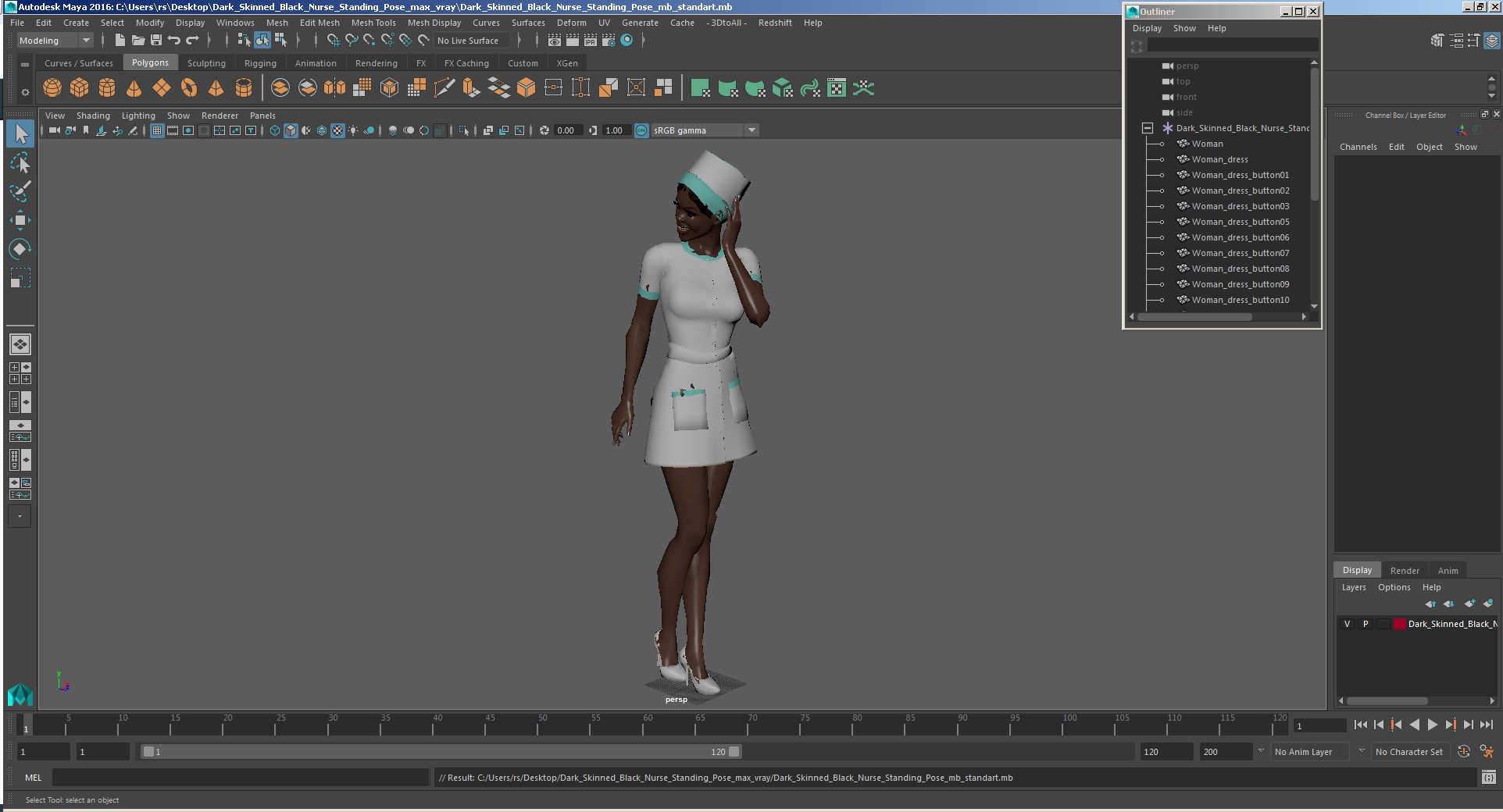 3D Dark Skinned Black Nurse Standing Pose model