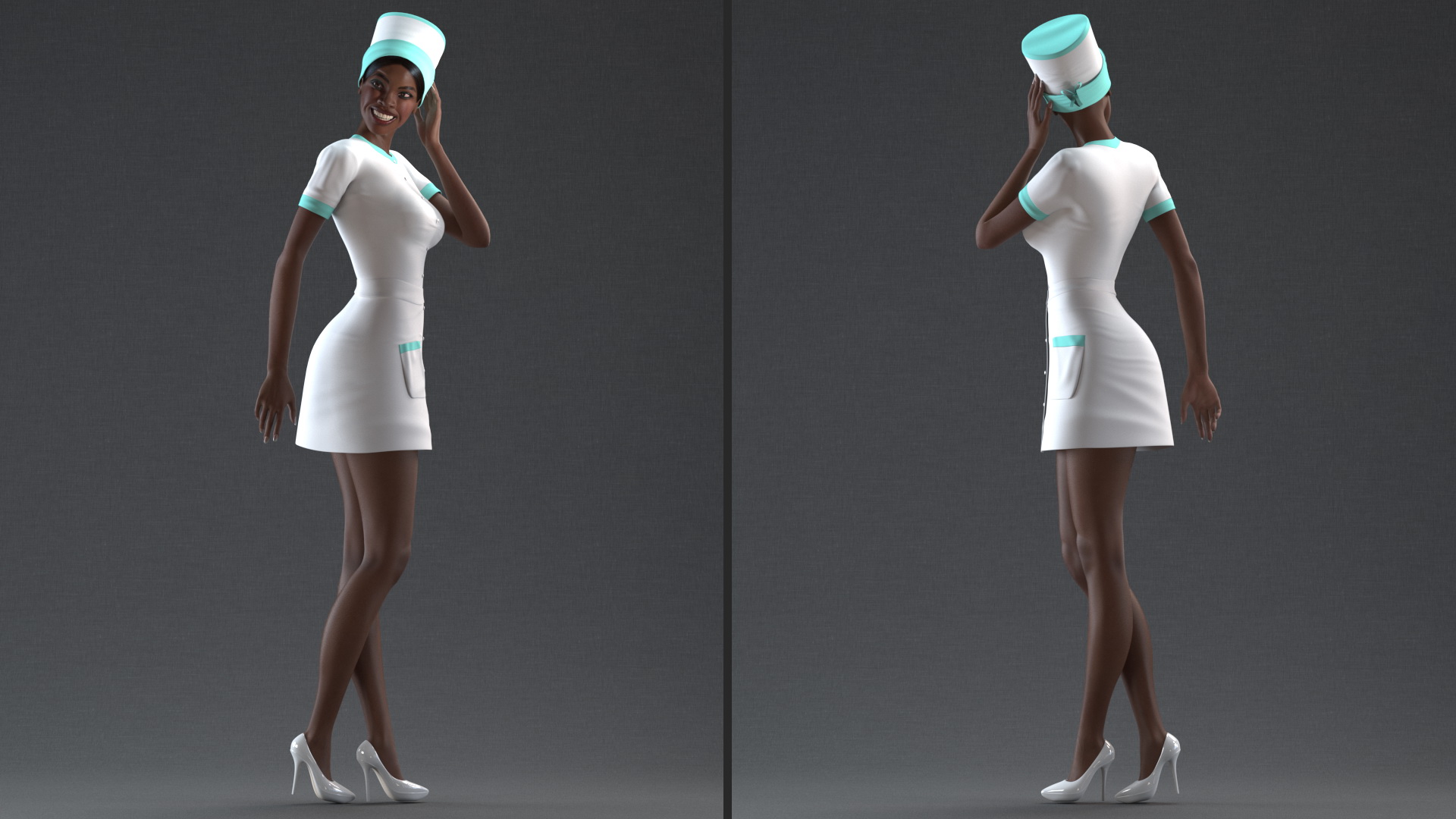 3D Dark Skinned Black Nurse Standing Pose model