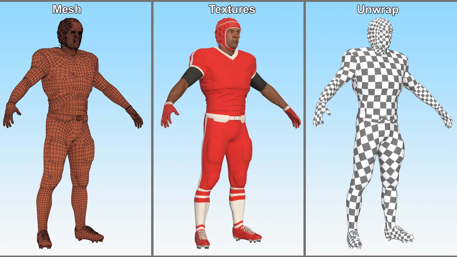 3D Uniform Black Man Football Player with Rugby Helmet Headguard A-Pose model