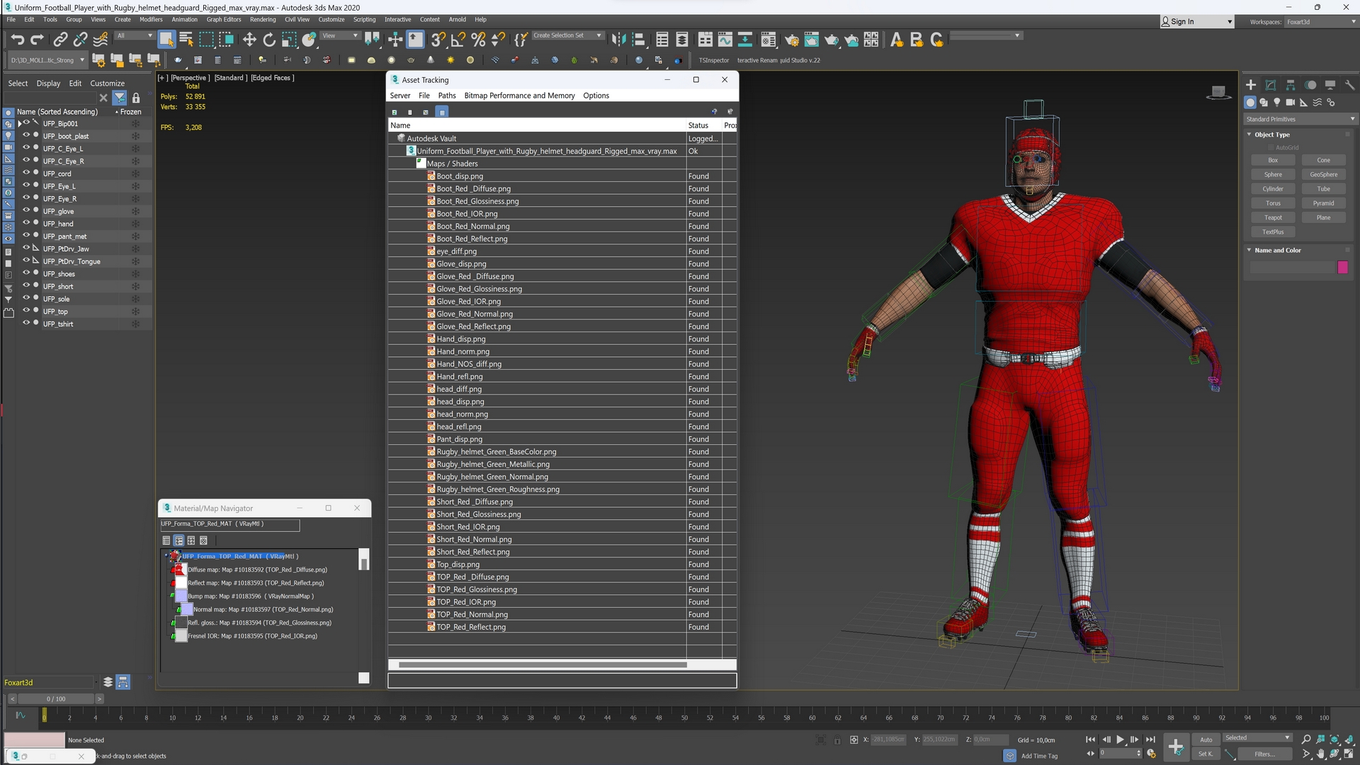 3D Uniform Black Man Football Player with Rugby Helmet Headguard A-Pose model