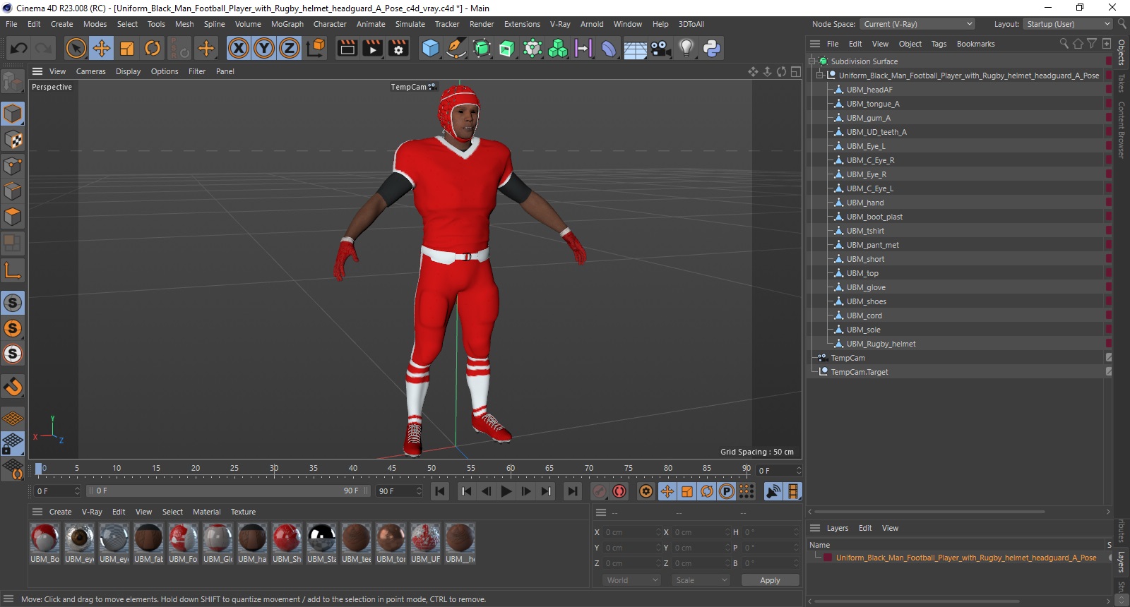 3D Uniform Black Man Football Player with Rugby Helmet Headguard A-Pose model