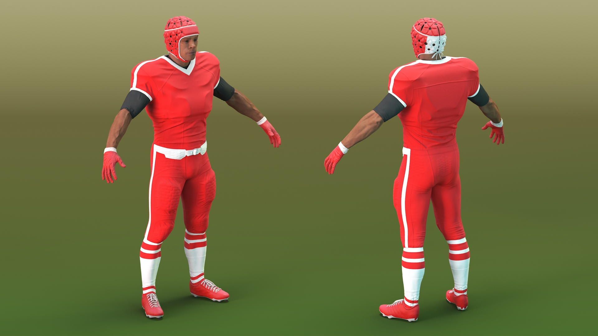 3D Uniform Black Man Football Player with Rugby Helmet Headguard A-Pose model