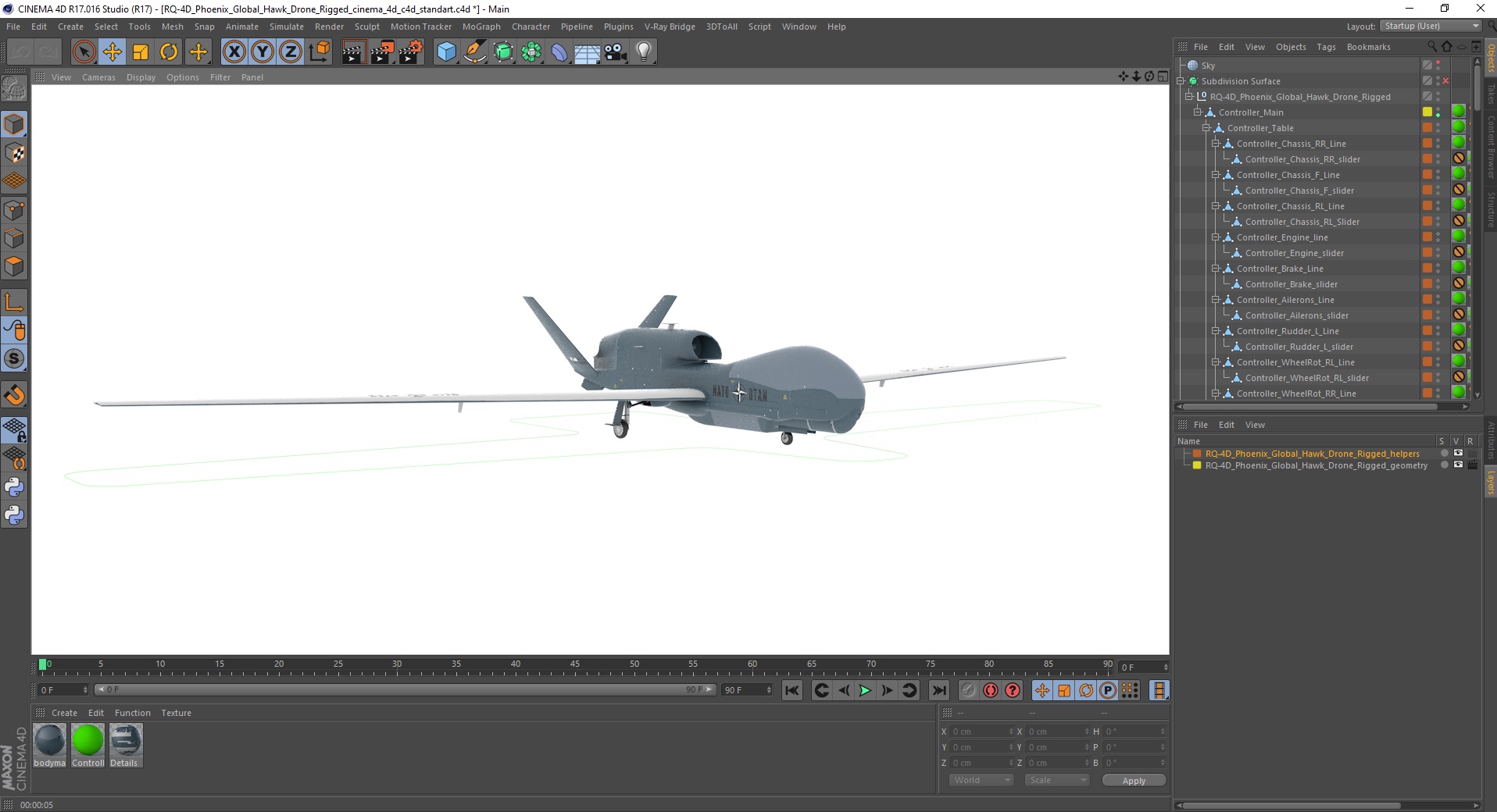 RQ-4D Phoenix Global Hawk Drone Rigged for Cinema 4D 3D